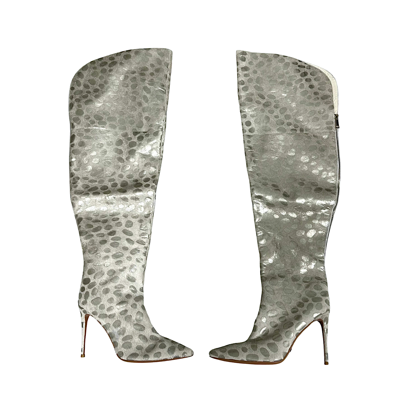 CHAMPAGNE DALMATIAN CALF HAIR BOOTS (39 W)