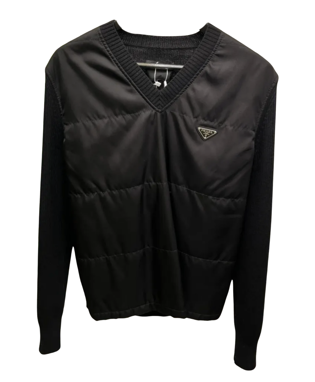 PRADA BLACK KNITTED NYLON LOGO PULLOVER (SIZE 46)