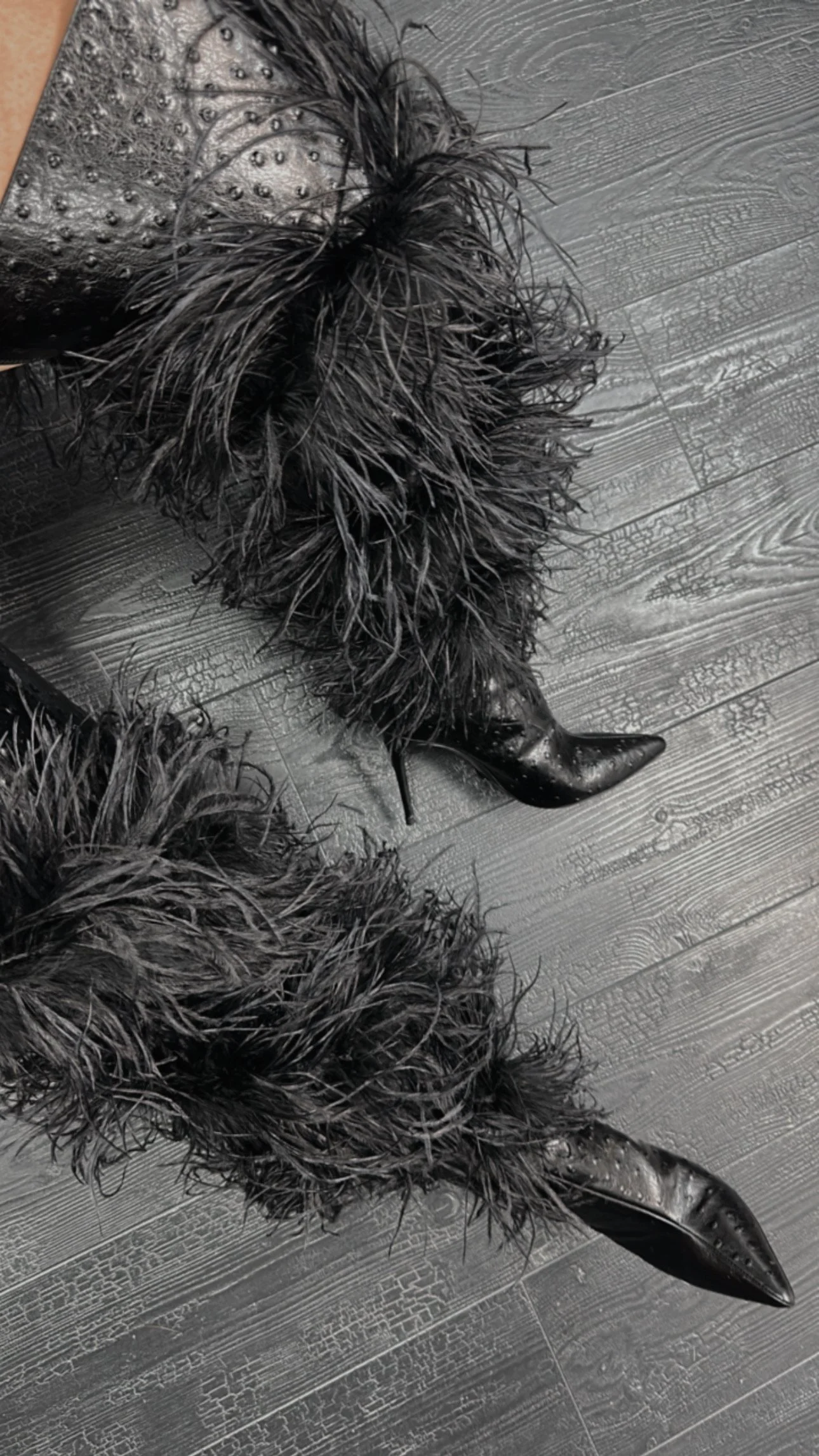 BLACK OSTRICH X LEATHER BOOT - SIZE 39 W