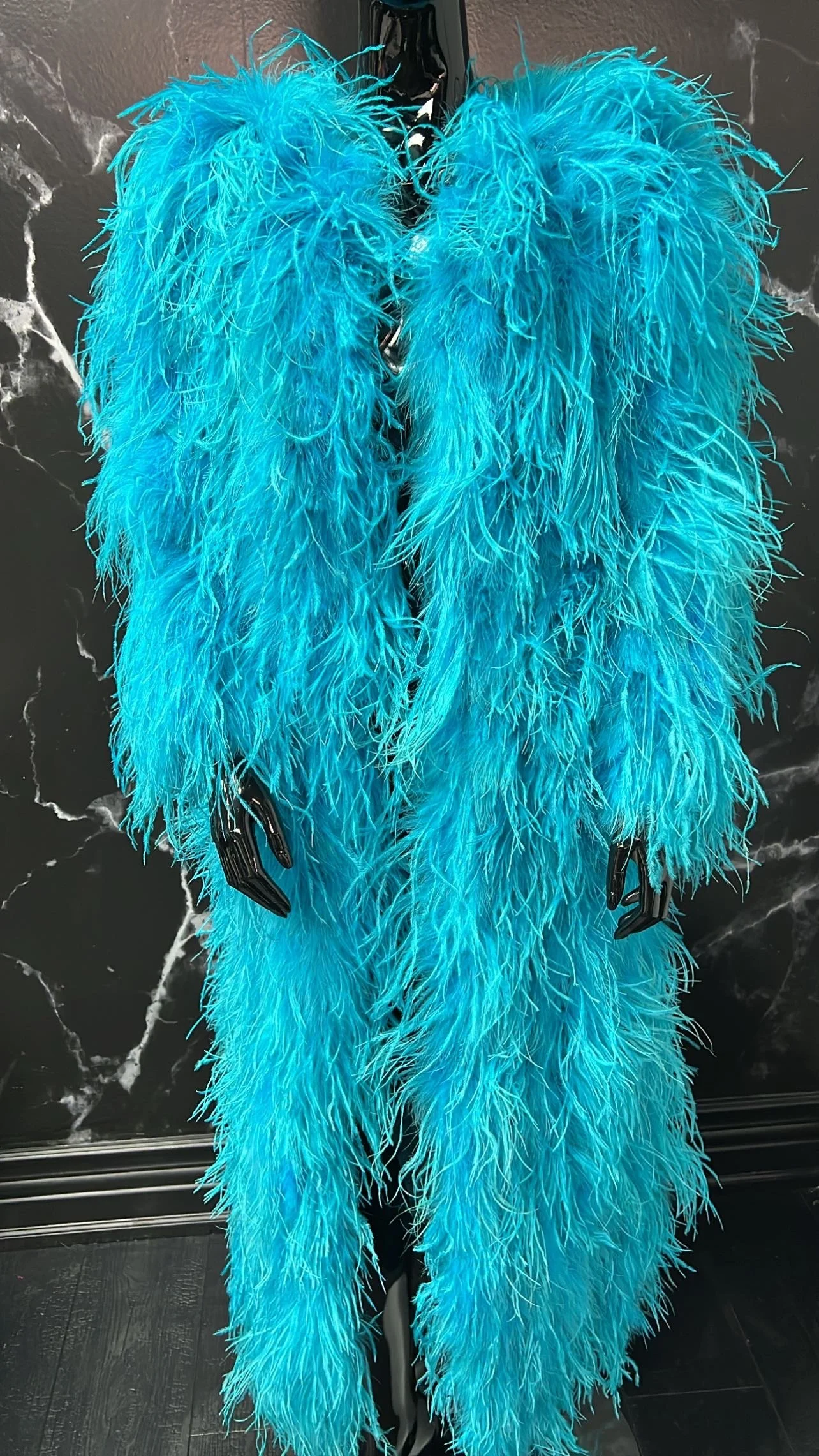 OSTRICH FEATHER LONG COAT (BRIGHT BLUE) - SIZE M/L
