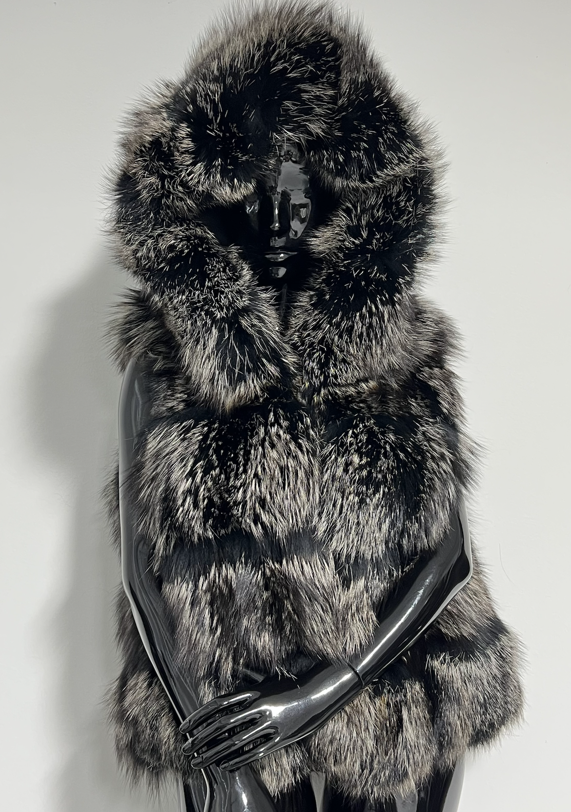 BLACK/BROWN WITH SILVER TIPS FUR VEST (M/L)
