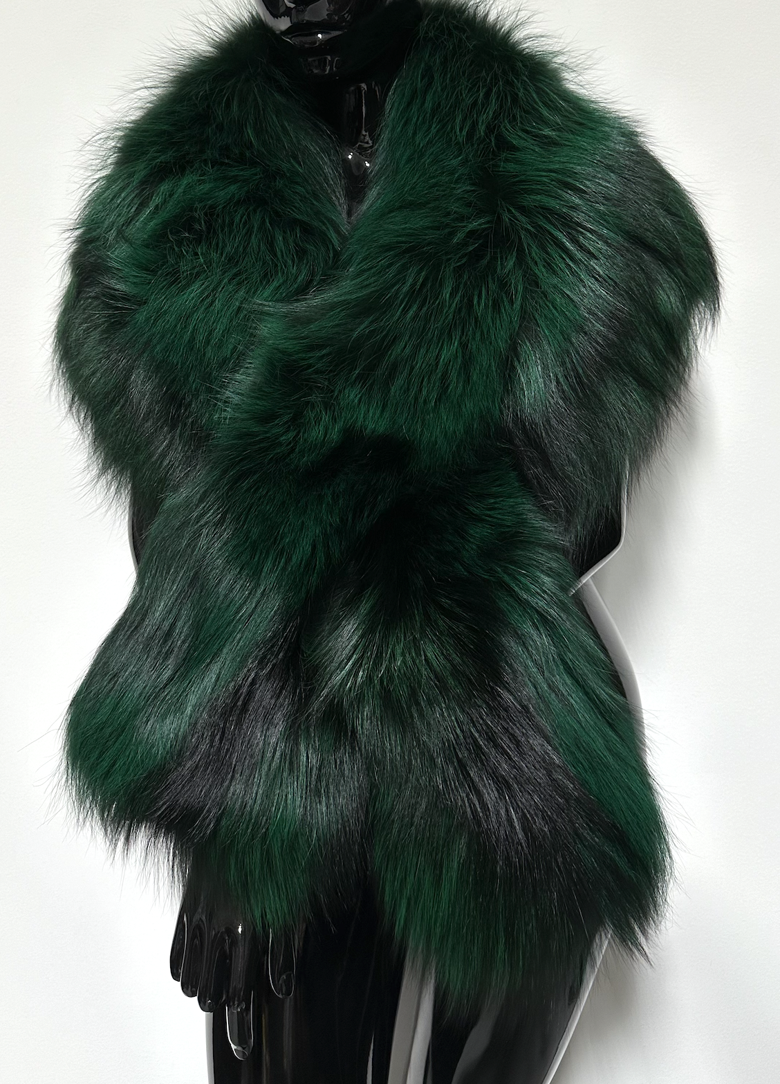 MONEY GREEN FOX FUR CROSSOVER OVERSIZED SHAWL