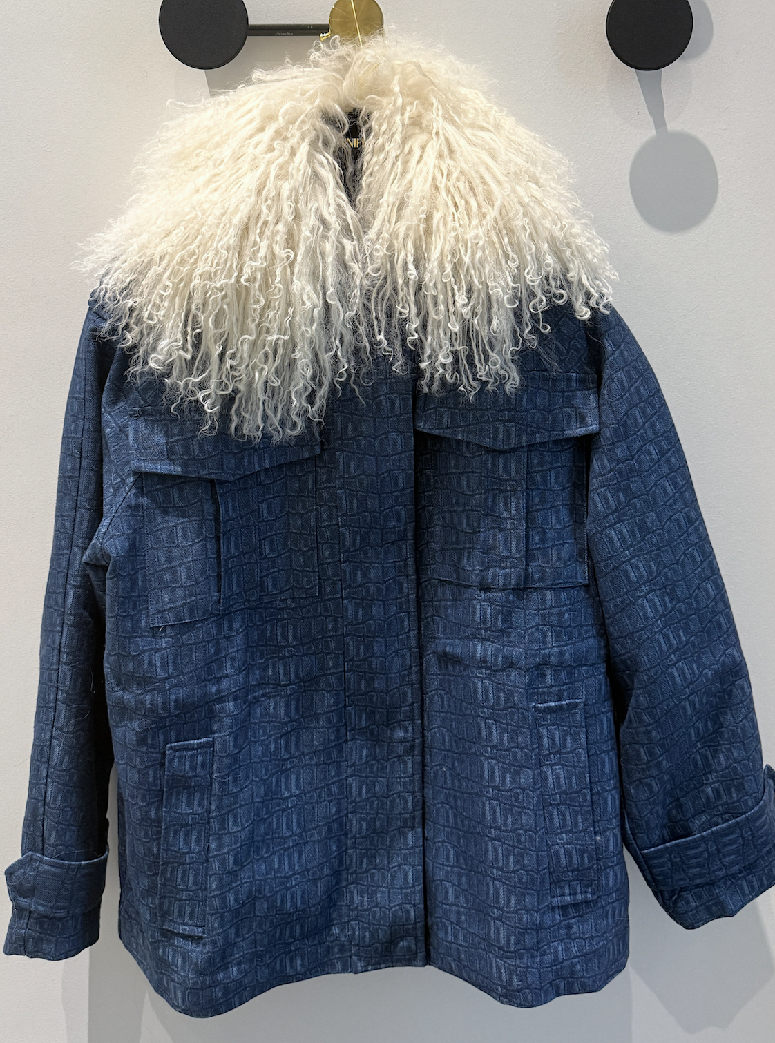 DENIM CROC X SHEARLING COLLAR JACKET