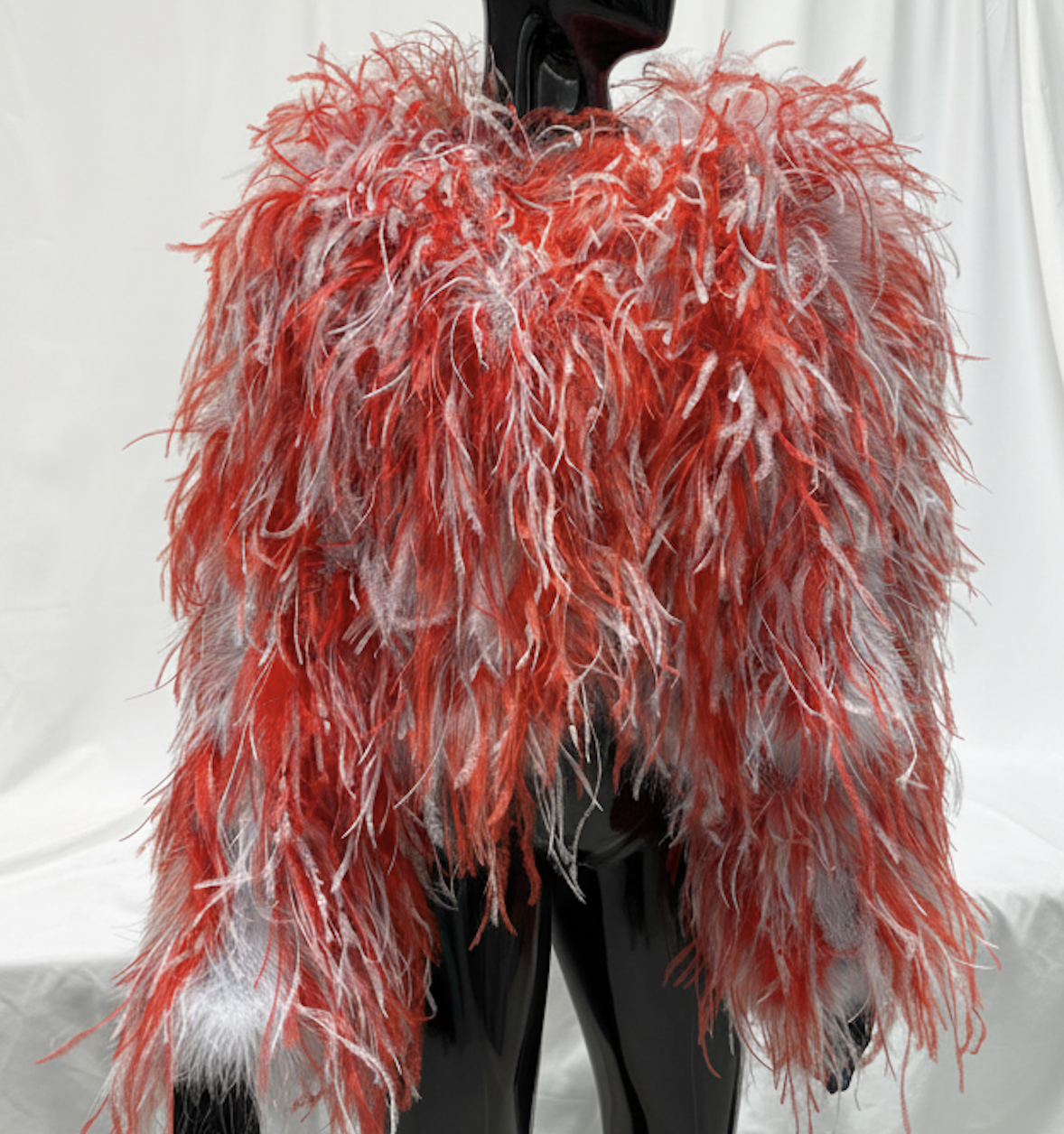 OSTRICH FEATHER PALE BLUE AND RED CROPPED JACKET (SIZE L/XL)