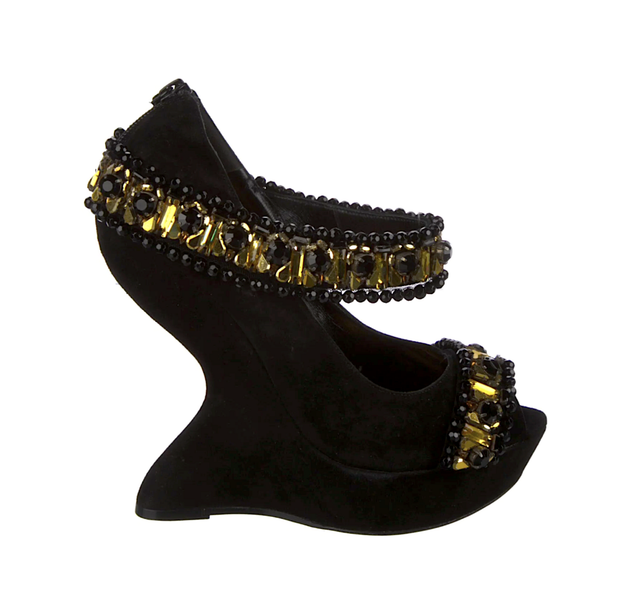 ALEXANDER MCQUEEN BLACK SUEDE X JEWELED SANDAL IT 40
