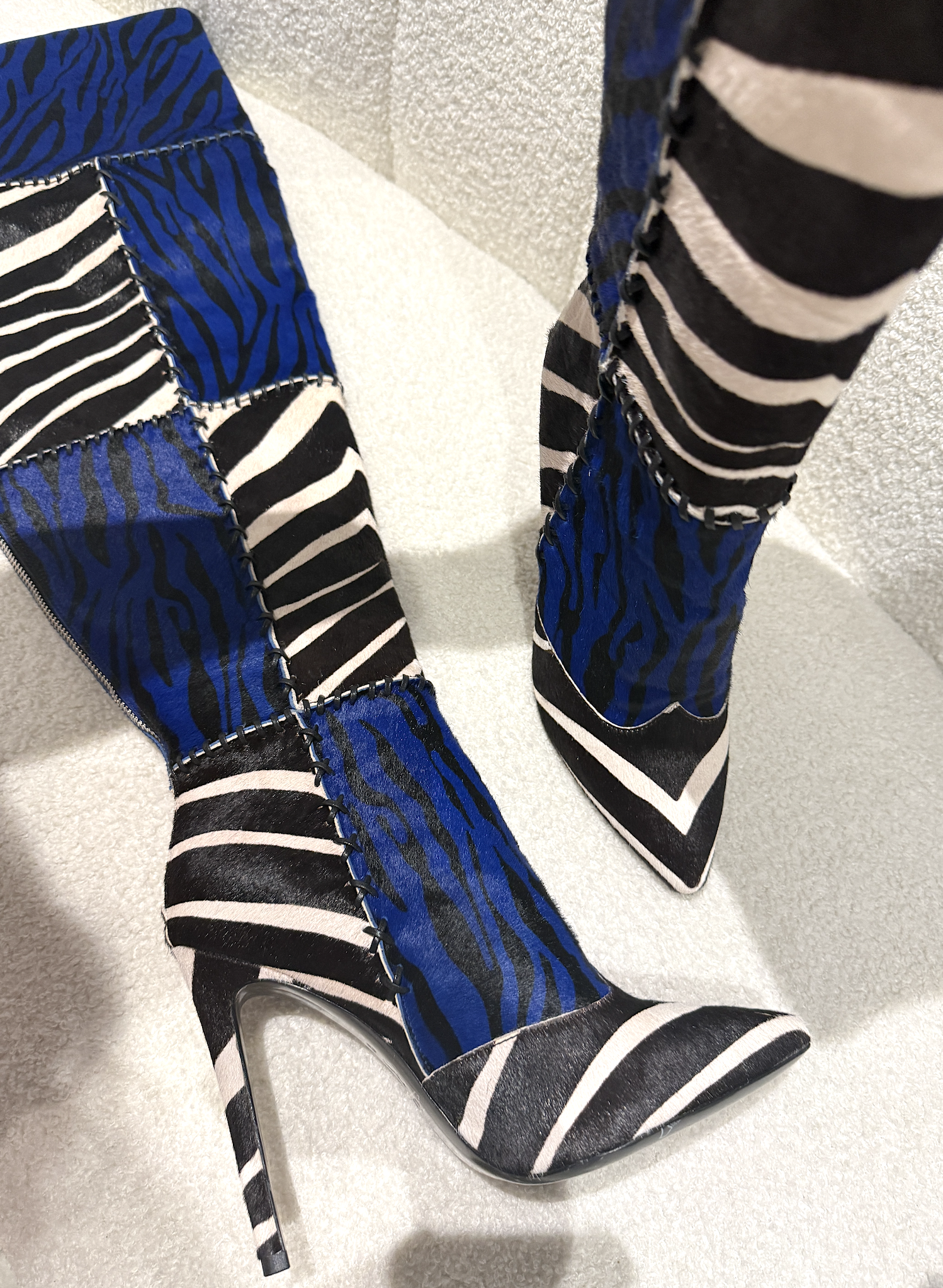 ZEBRA PATCHWORK WHIPSTITCH THIGH HIGH (SIZE 39 W)