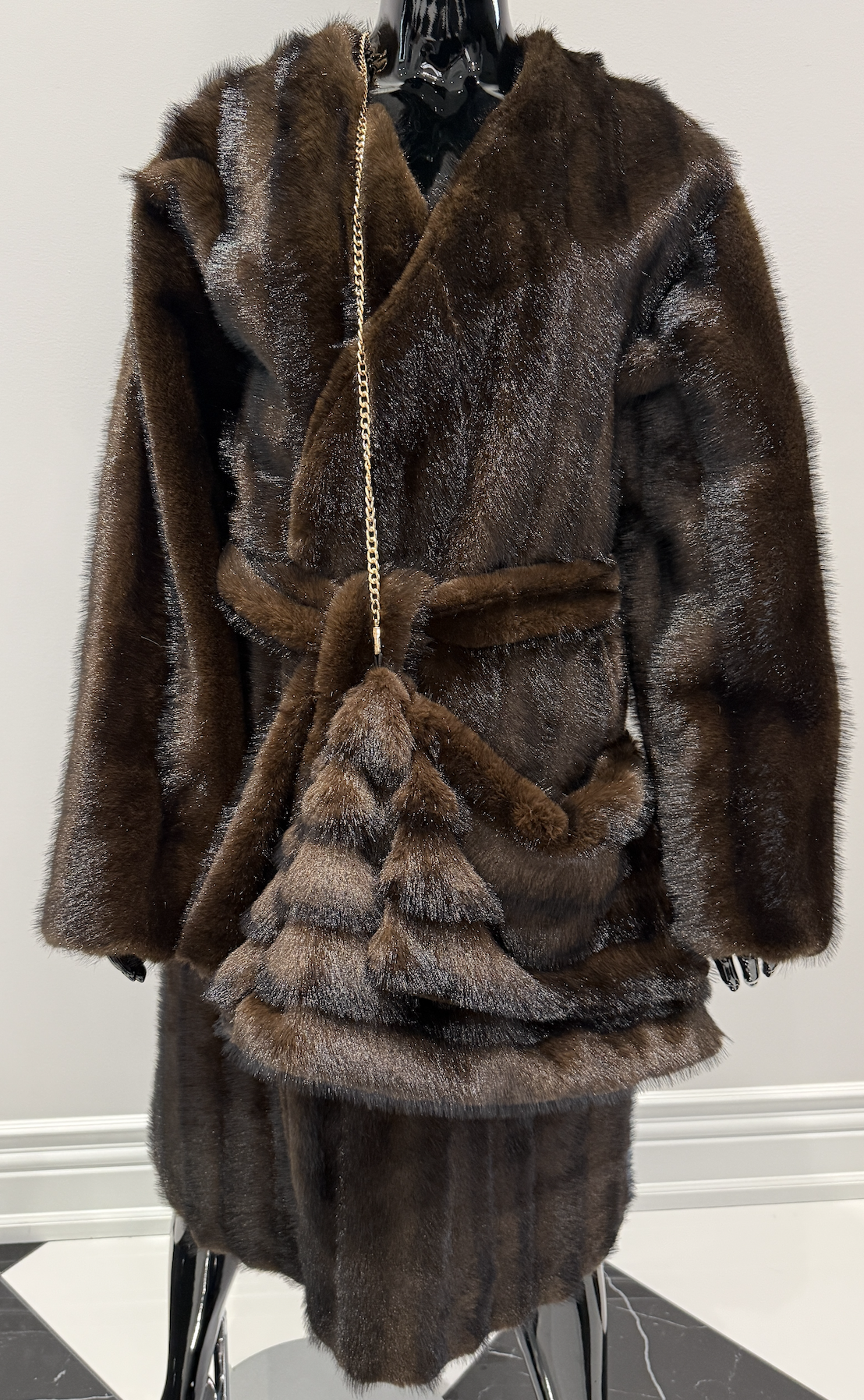 FAUX FUR BROWN COAT + BAG SET