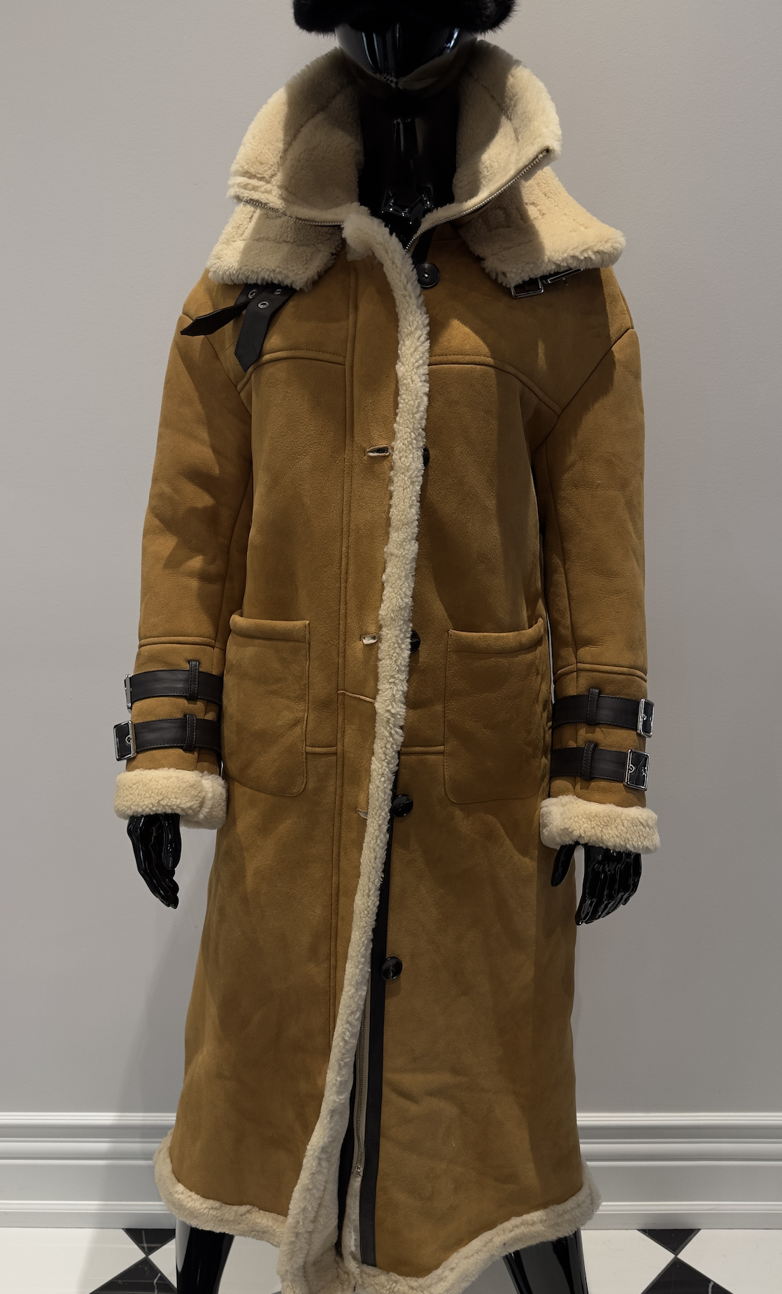 SHEARLING AVIATOR LONG COAT (MARKED XS/S, WILL FIT S/M)