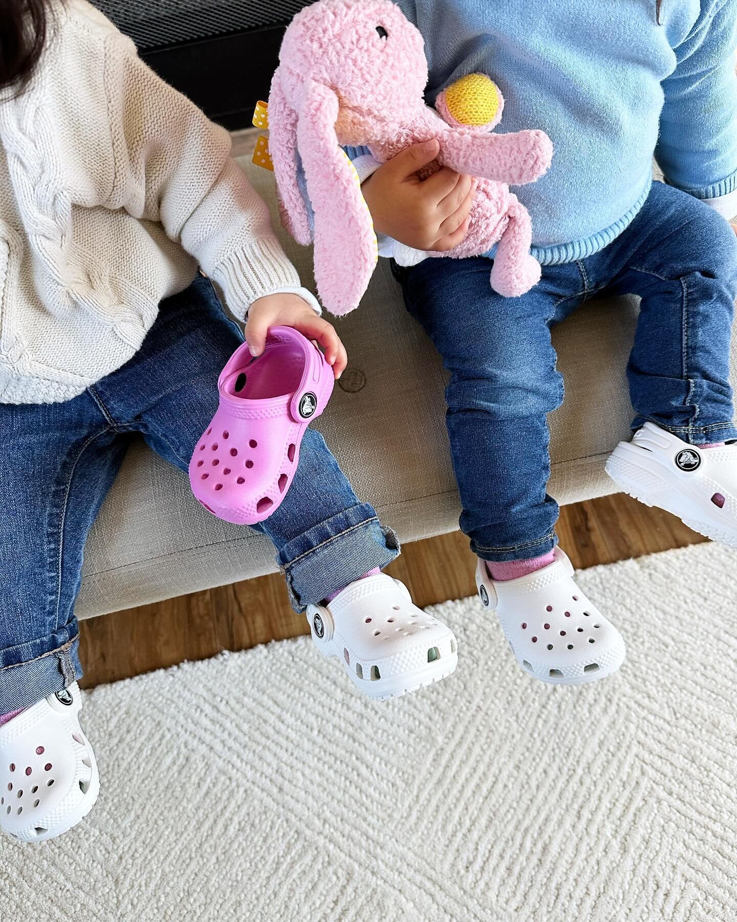 Kicking myself not getting a matching pair of @crocs 🩷🤍🩷🤍 GH&rsquo;s first Crocs!