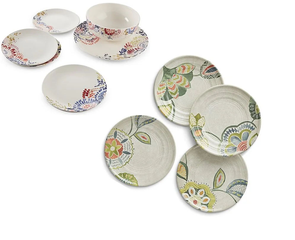Crate and Barrel Zinnia Blooms and Alfresco Botanical Plates.