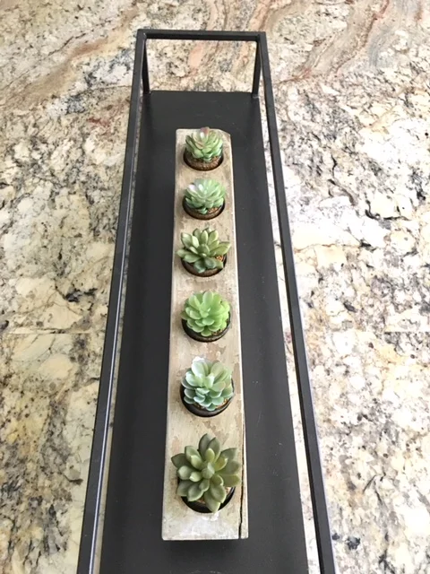 Metal framed kitchen island tray/centerpiece. Farmhouse Redefined.