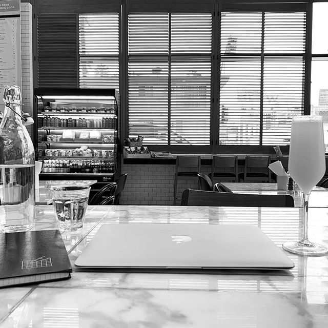 Mimosa Monday.  Ain&rsquo;t that right for a rainy day?  Kicking off the work week with some web dev and writing.  #janeq #breakfastlounge #lamornings #adstrategy #webdev #digitalnomad