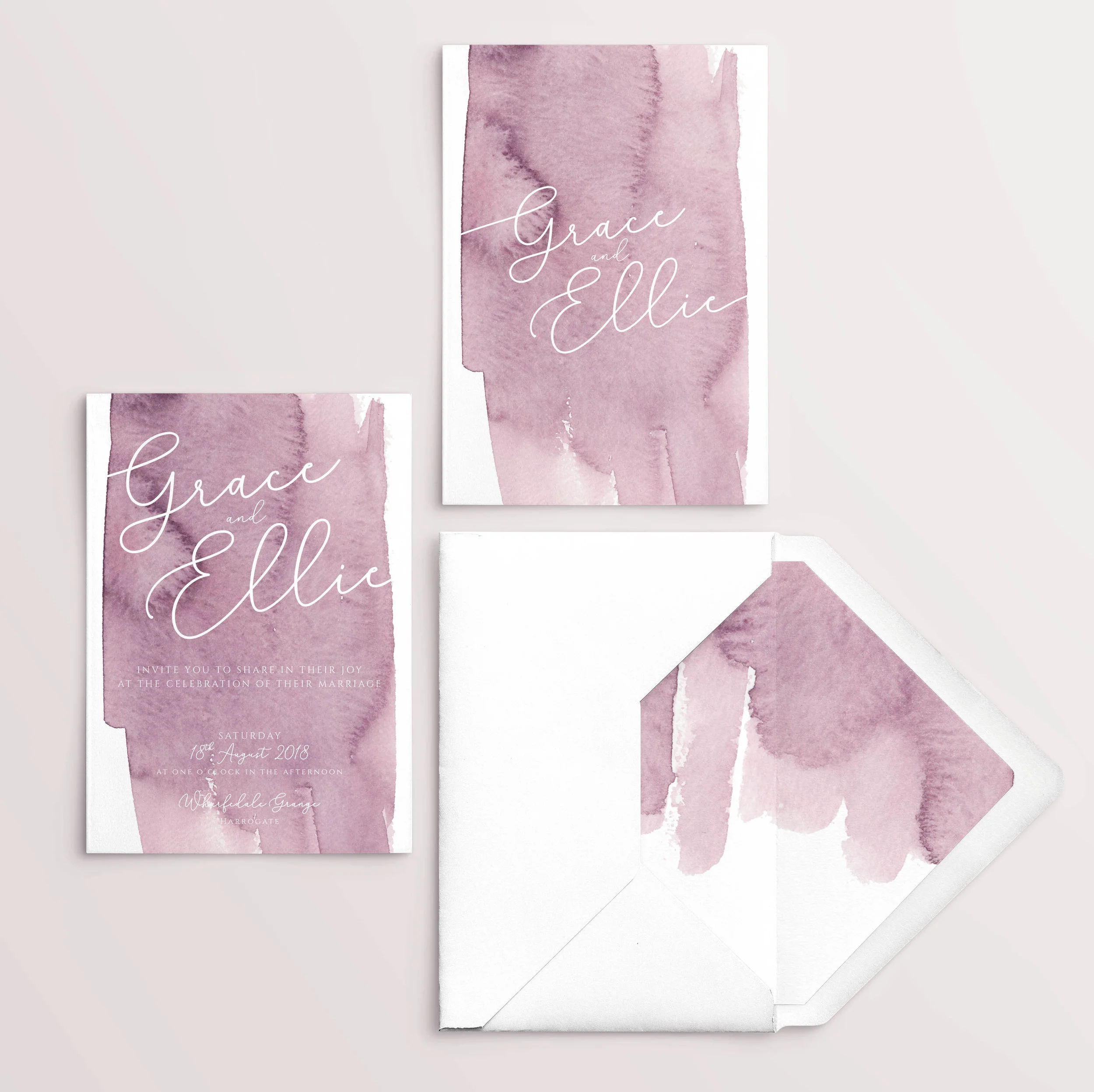 Water Colour Wash Wedding Stationery - Modern Pink