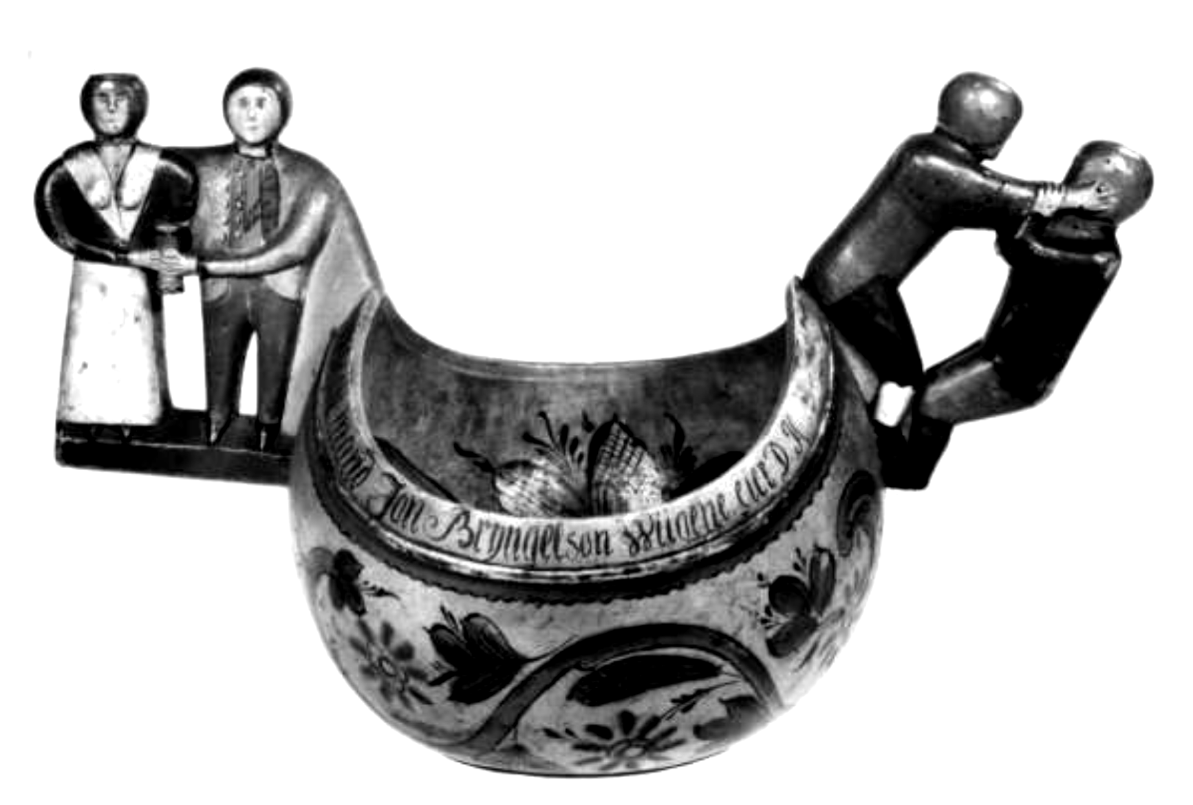 Beer bowl displaying some of the dualities of drinking culture. Photo: Norsk Folkemuseum
