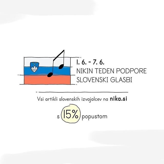 Te dni so na naši založbi @nika.records pričeli z &quot;Nikinim tednom podpore slovenski glasbi&quot; in vam v času do 7. junija omogočajo nakup vseh slovenskih izdelkov na nika.si s 15% popustom. Poskrbimo, da glasba živi tudi, ko je (še) ne 