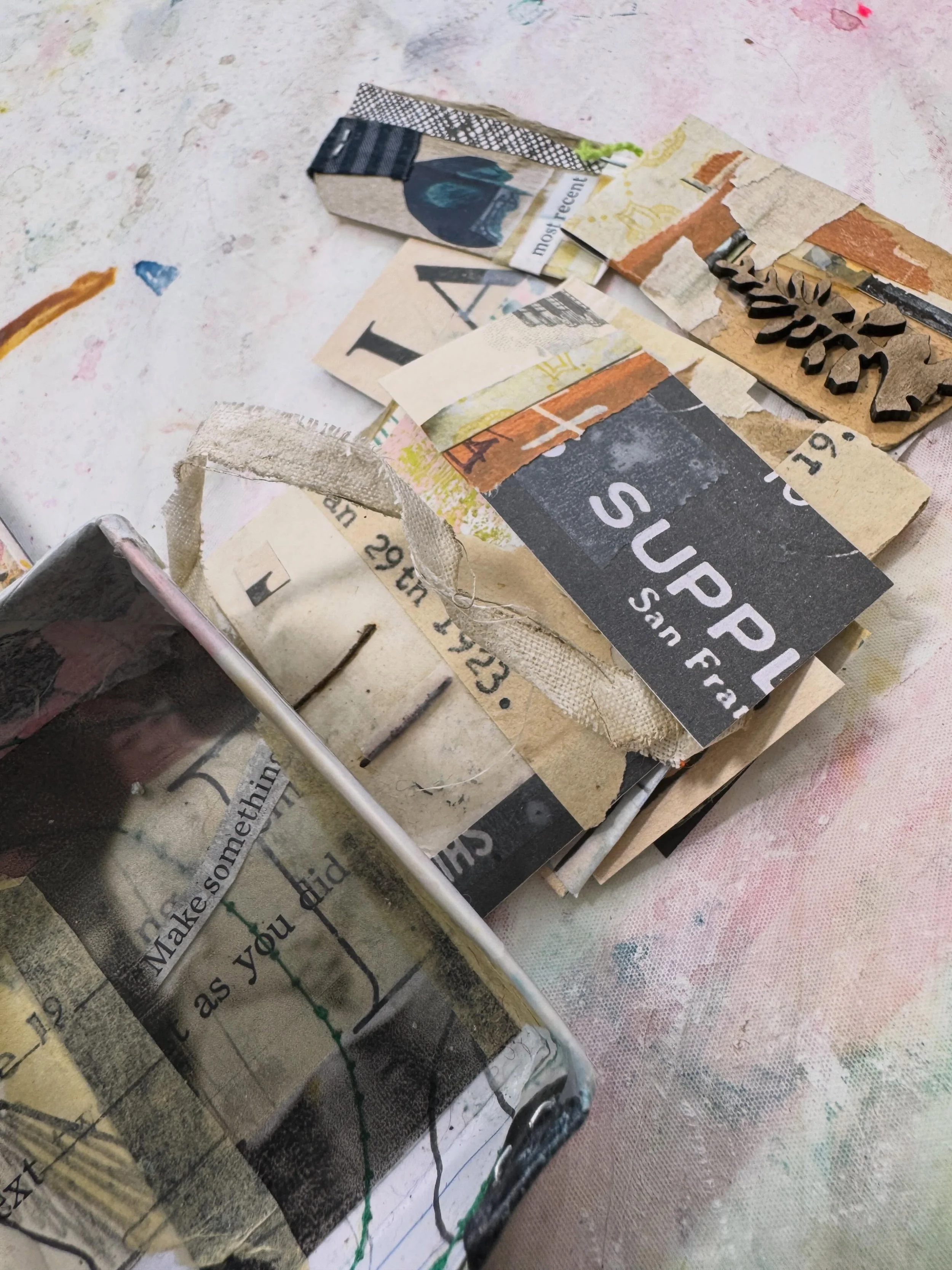 Forever drawn to the small pieces. And glue. Finger dabs of paint. A slip of fabric, stapled&hellip;.. #myvibes #artist #collagist
