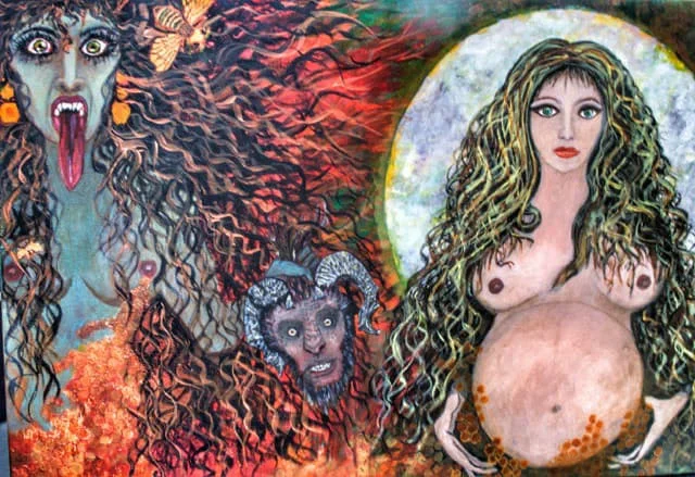 2017 Divine Feminine; Kali Ma the destroyer, and Sophia the Creator, Acrylic on Canvas by Marcia Hahn 2’ x 3’, SOLD