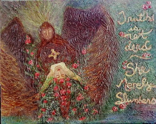 2018 Truth is not dead, acrylic on canvas, by Marcia Hahn, for sale