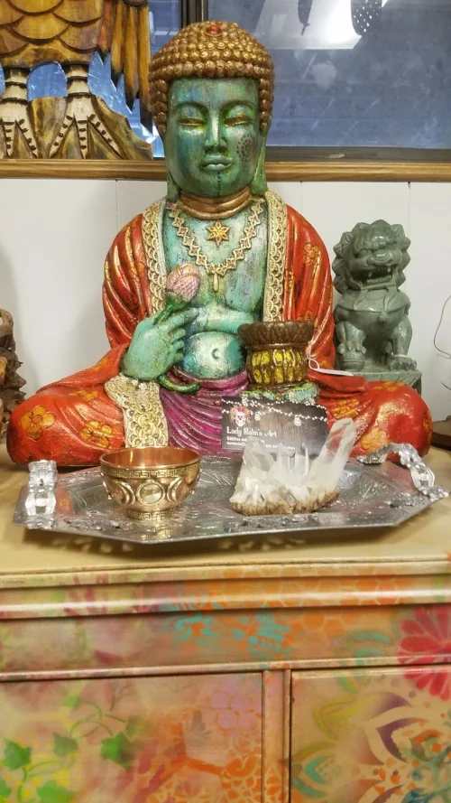 2018 Vintage Buddha, Paint by Marcia Hahn. SOLD