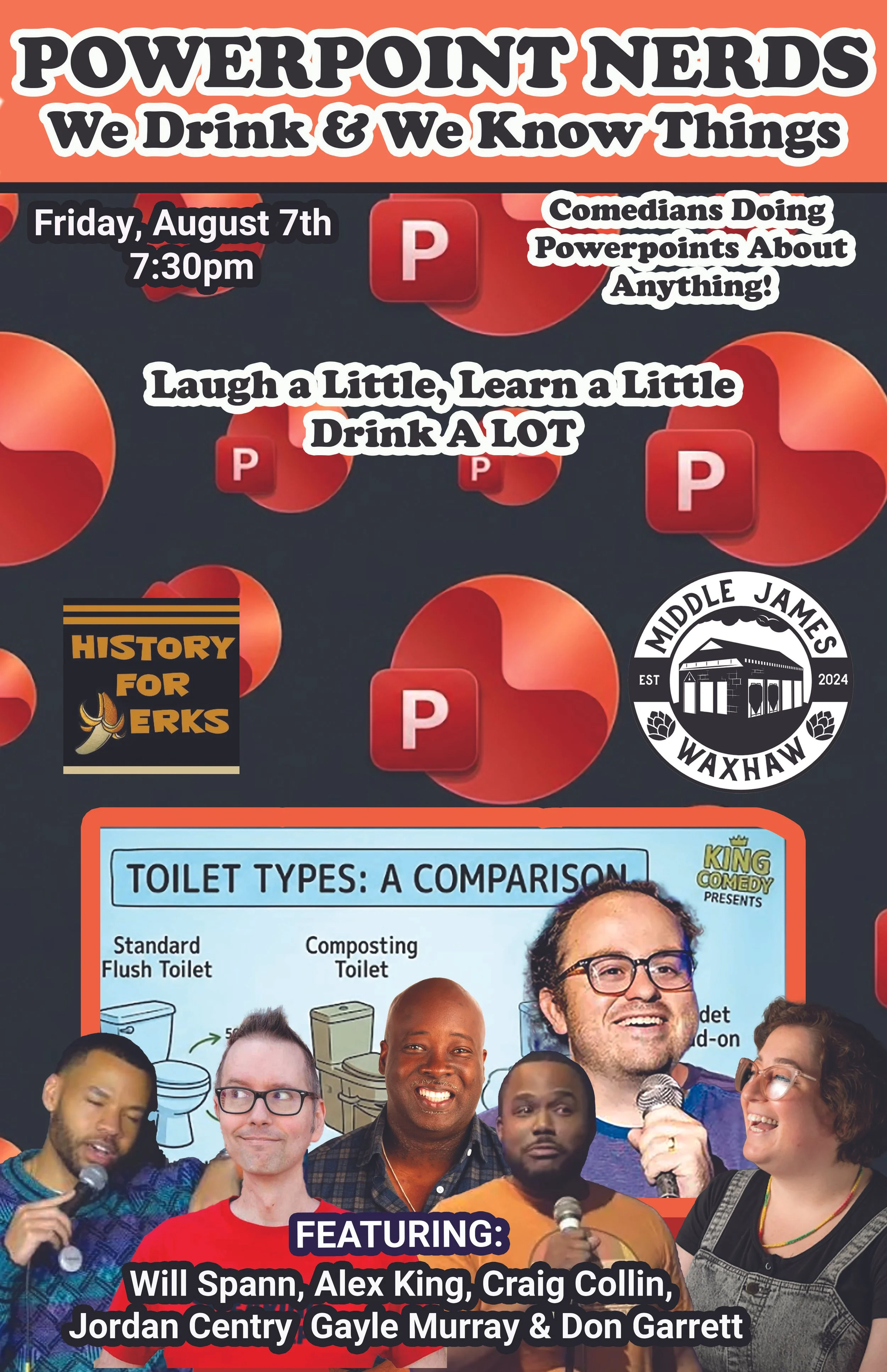 Waxhaw Comedy Powerpoint Nerds Show at Middle James Brewery on August 7th