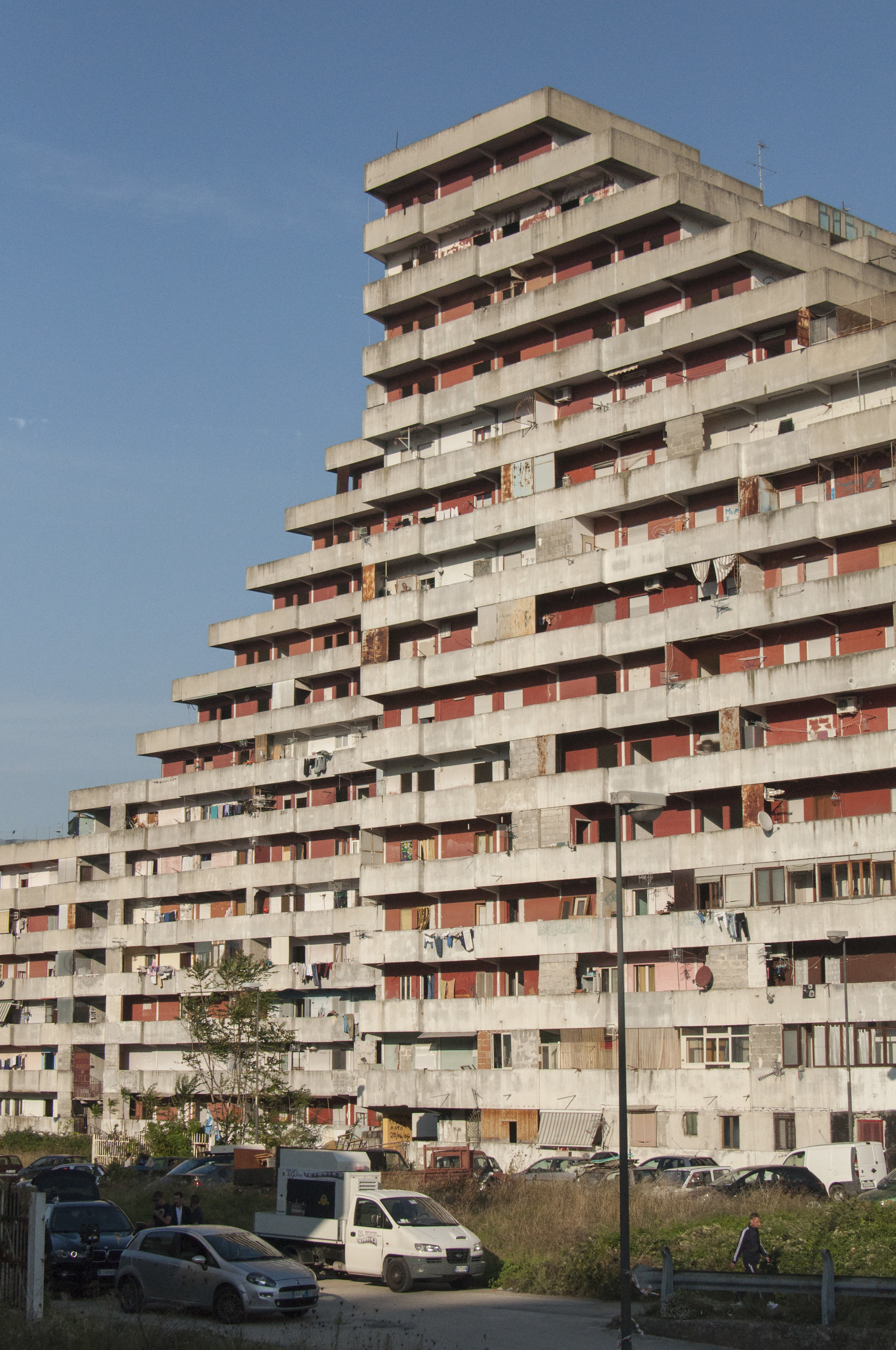 One of the Sails of Scampia. Housing unit in the Secondigliano district designed by Franz Di Salvo. Naples, Italy.