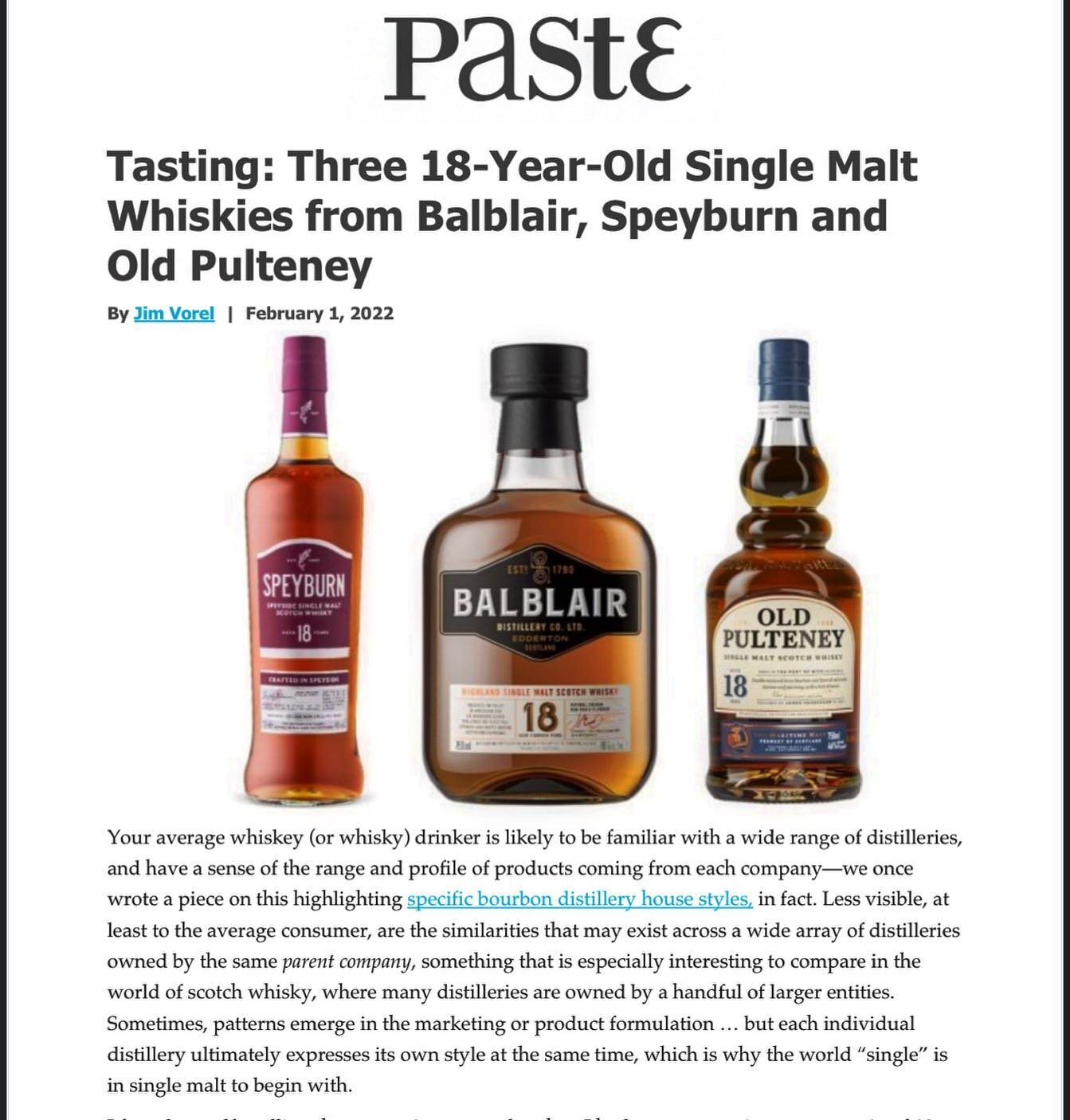 We love a good comparative tasting! 

A hearty thank you to Jim Vorel at @pastemagazine for tasting through these three 18YO #singlemalt gems from @speyburn_whisky, @oldpulteneymalt and @balblairwhisky. 

Check out the #linkinbio to read all about th