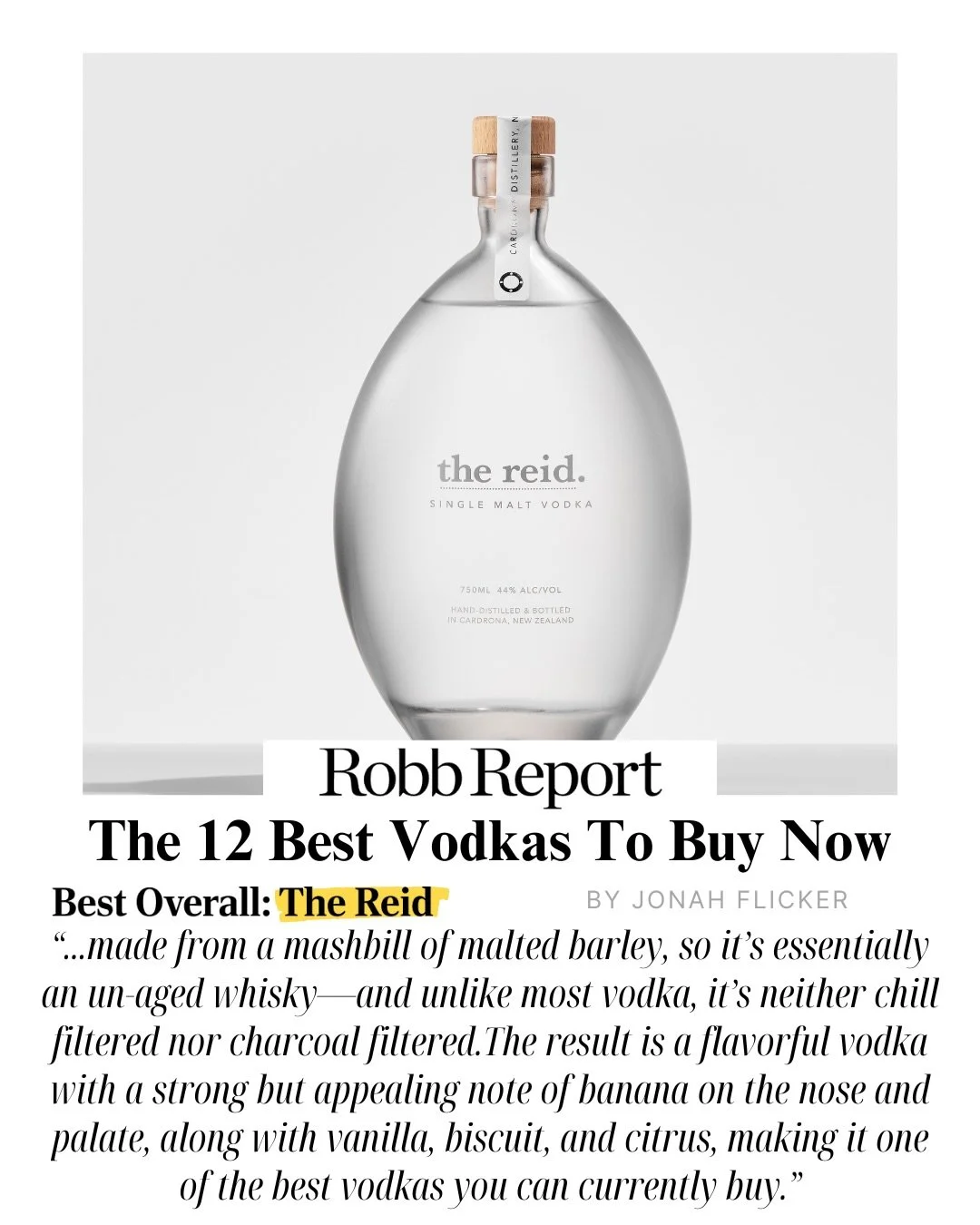 It&rsquo;s been a standout year for vodka &mdash; and an even bigger one for @thereidvodka. With top placements in @Esquire, @FoodandWine, @vinepair, @winethusiast and @_thedailypour, and highlighted as &ldquo;Best Overall&rdquo; in @RollingStone and