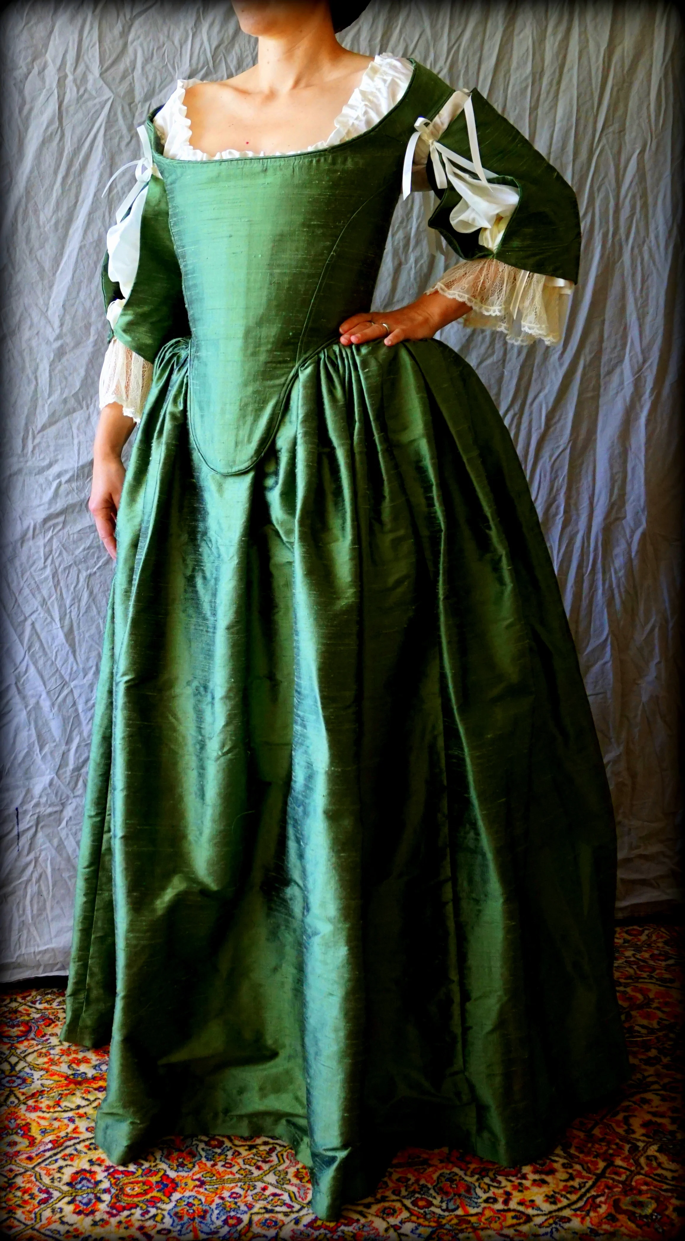  Bespoke green silk 4 piece ensemble 