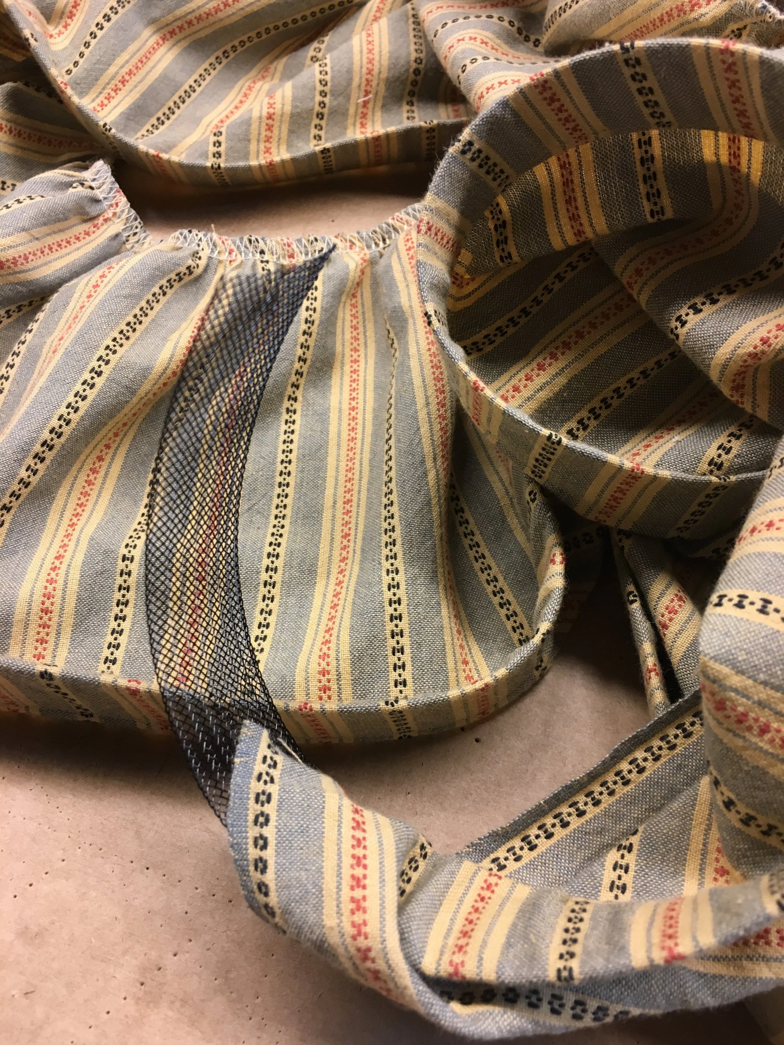  Horsehair trim added to the hem of petticoats to provide stiffness 