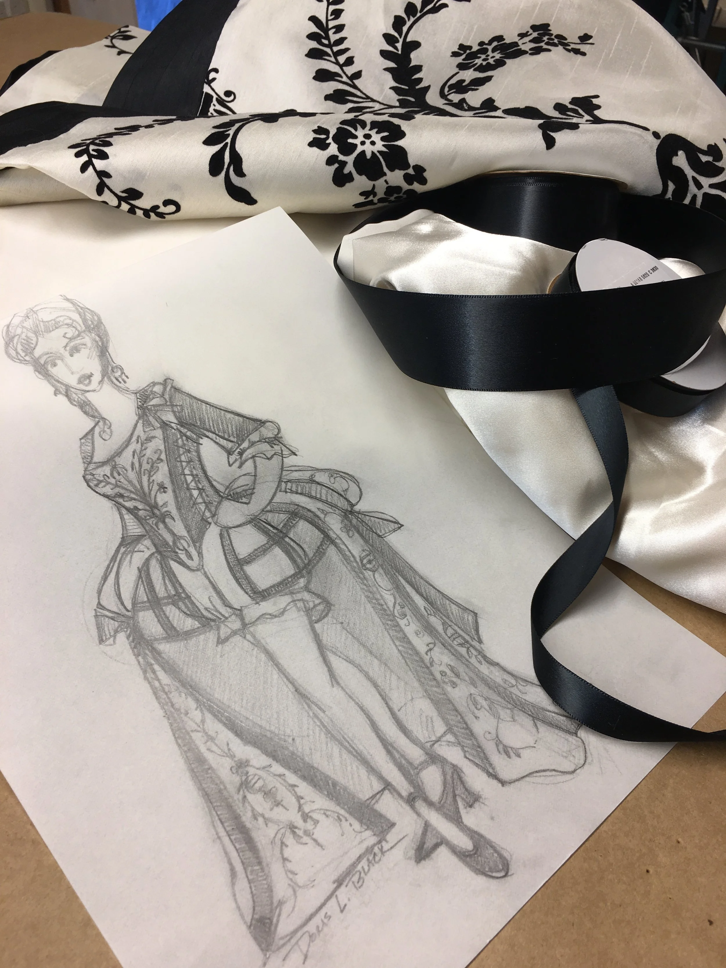  Designer sketch by Doris Black for custom ensemble 