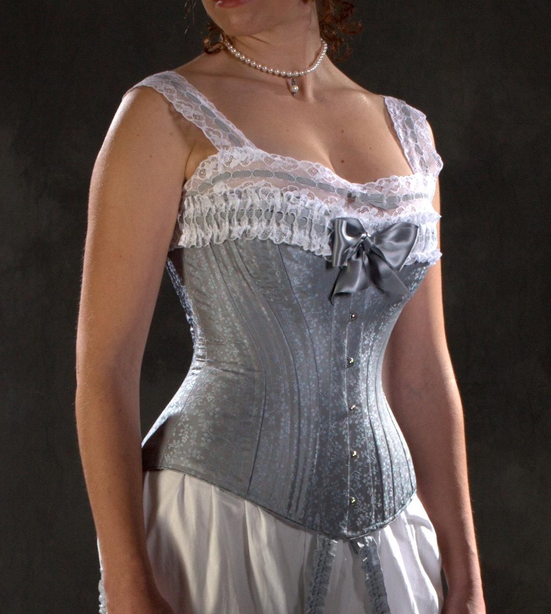 c. 1880 Alice corset, chemise and bloomers in custom fabrics and trims