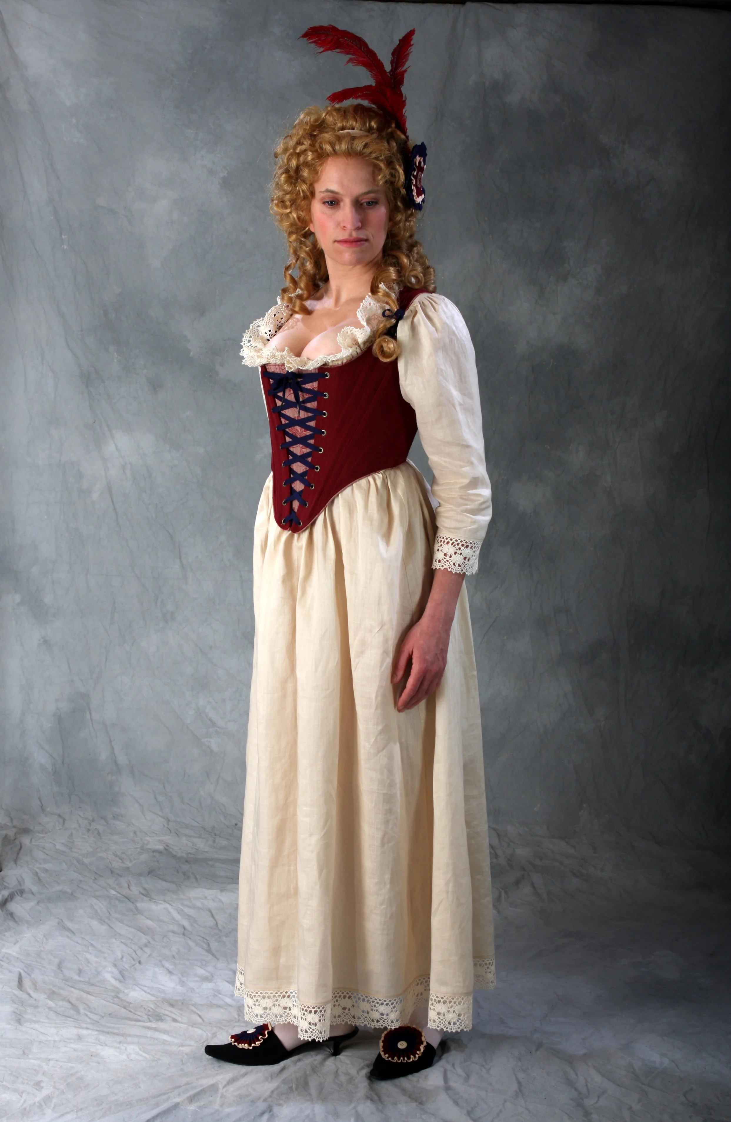  Flatlined c. 1790 Marie stays, worn with a custom shift 