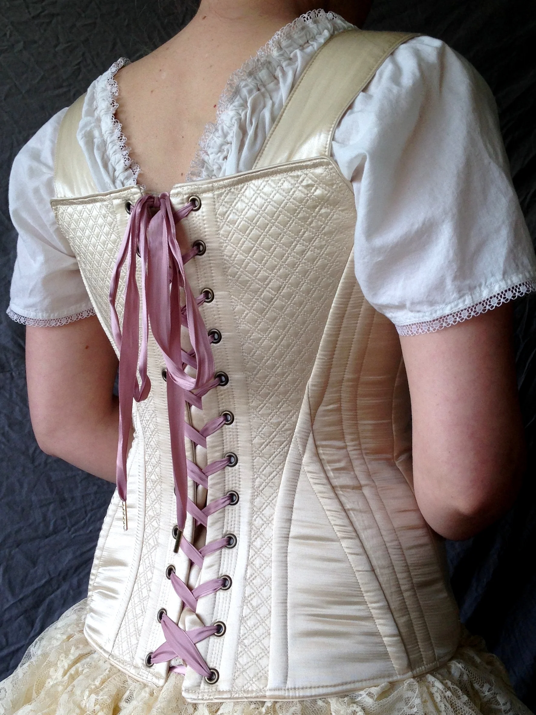  c.1835 Ada in silk charmeuse with added cording and stitching 