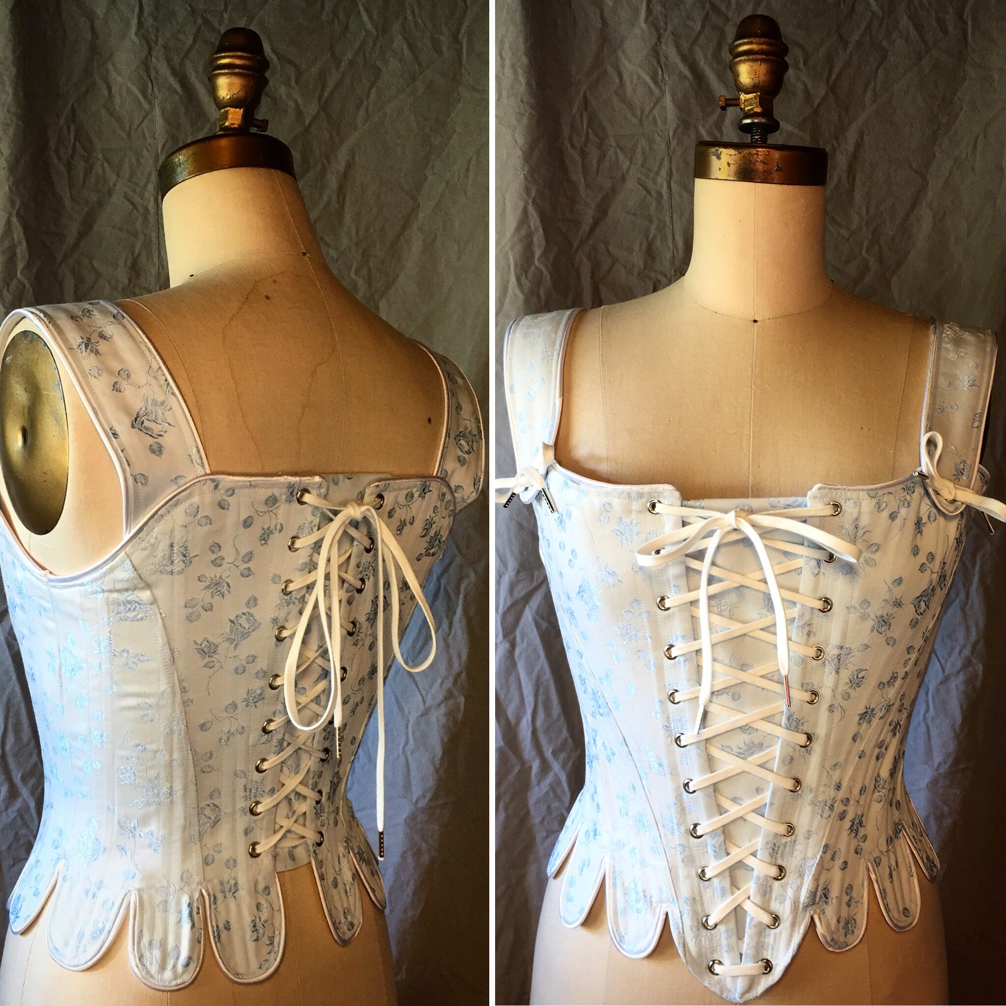 Period Corsets Marie Antoinette blue brocade.JPG