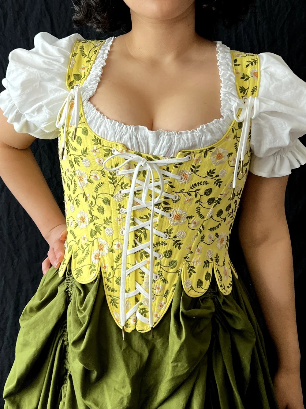 Yellow Embroidered Ren Faire Corset — Period Corsets