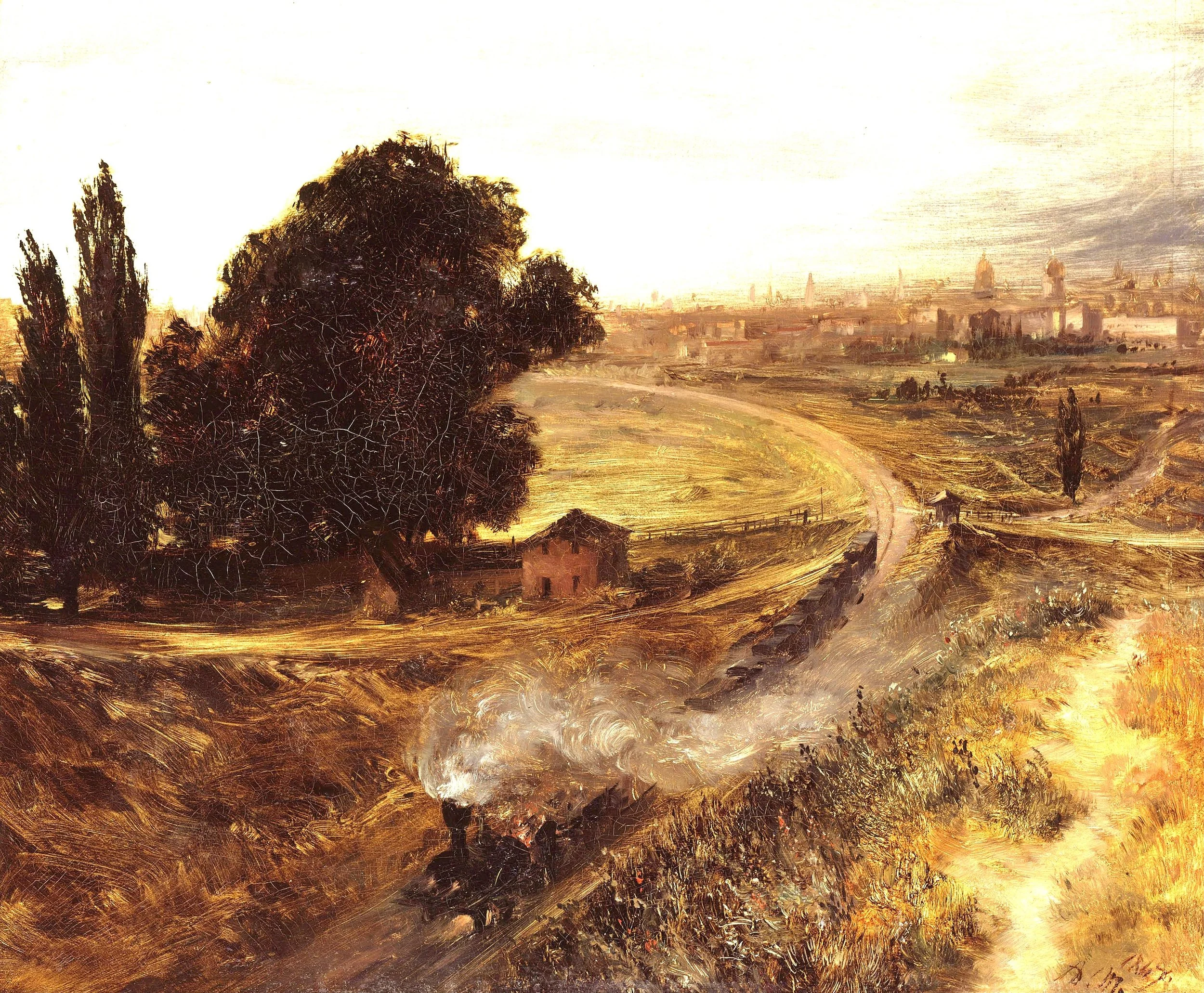 Auf dem Rad im Park am Gleisdreieck – die schönsten Parks in Berlin, Gemälde von Adolph Menzel, Die Berlin-Potsdamer Bahn