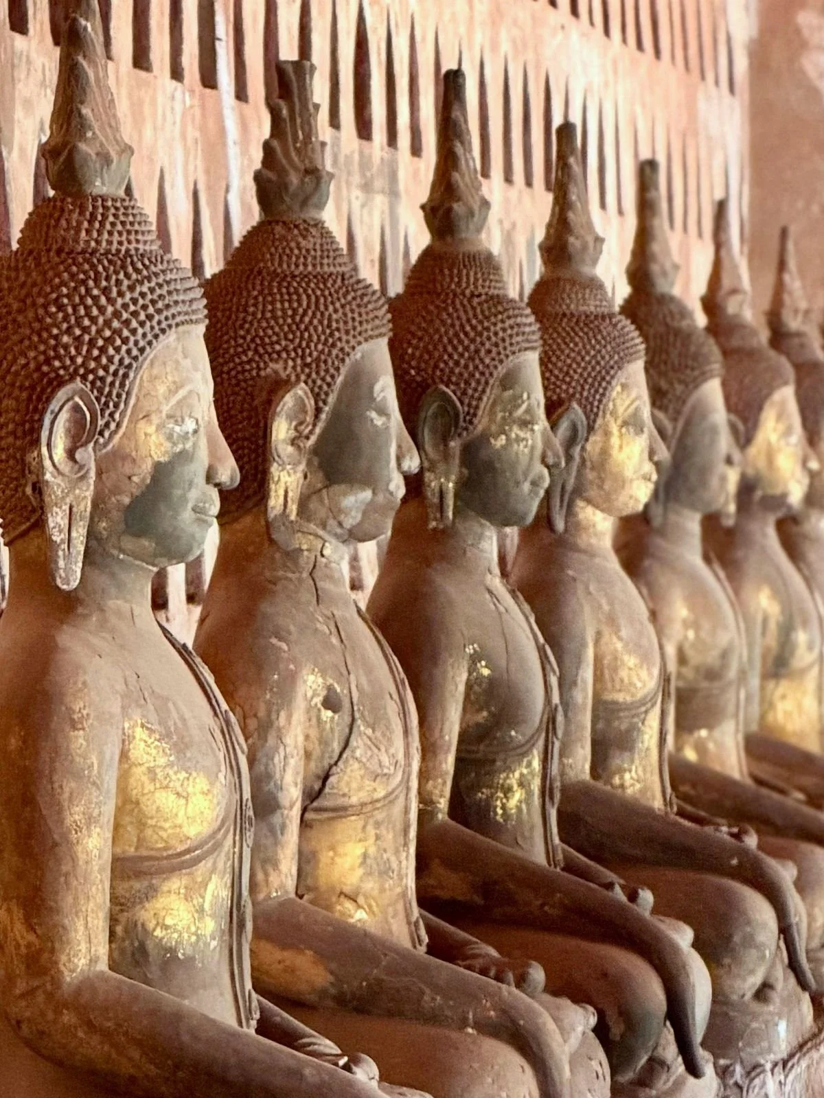 Laos - Rundreise auf eigene Faust - Sieben aufgereihte Buddha-Statuen im Wat Si Saket