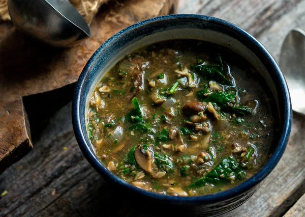 RECIPE: Wild Mushroom Soup with Winter Greens & Sherry