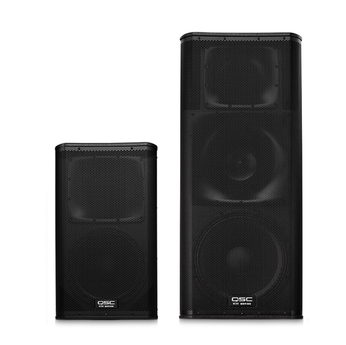 QSC KW and E series and EV EKX series speaker cabinets, and QSC GXD amplification.