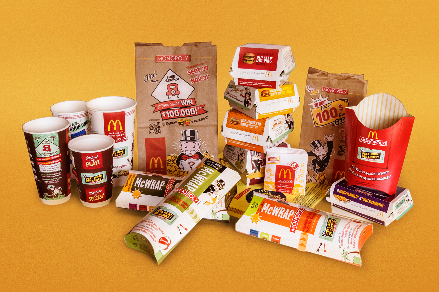  Comprehensive package design for  McDonald's  annual  Monopoly  promotion. 