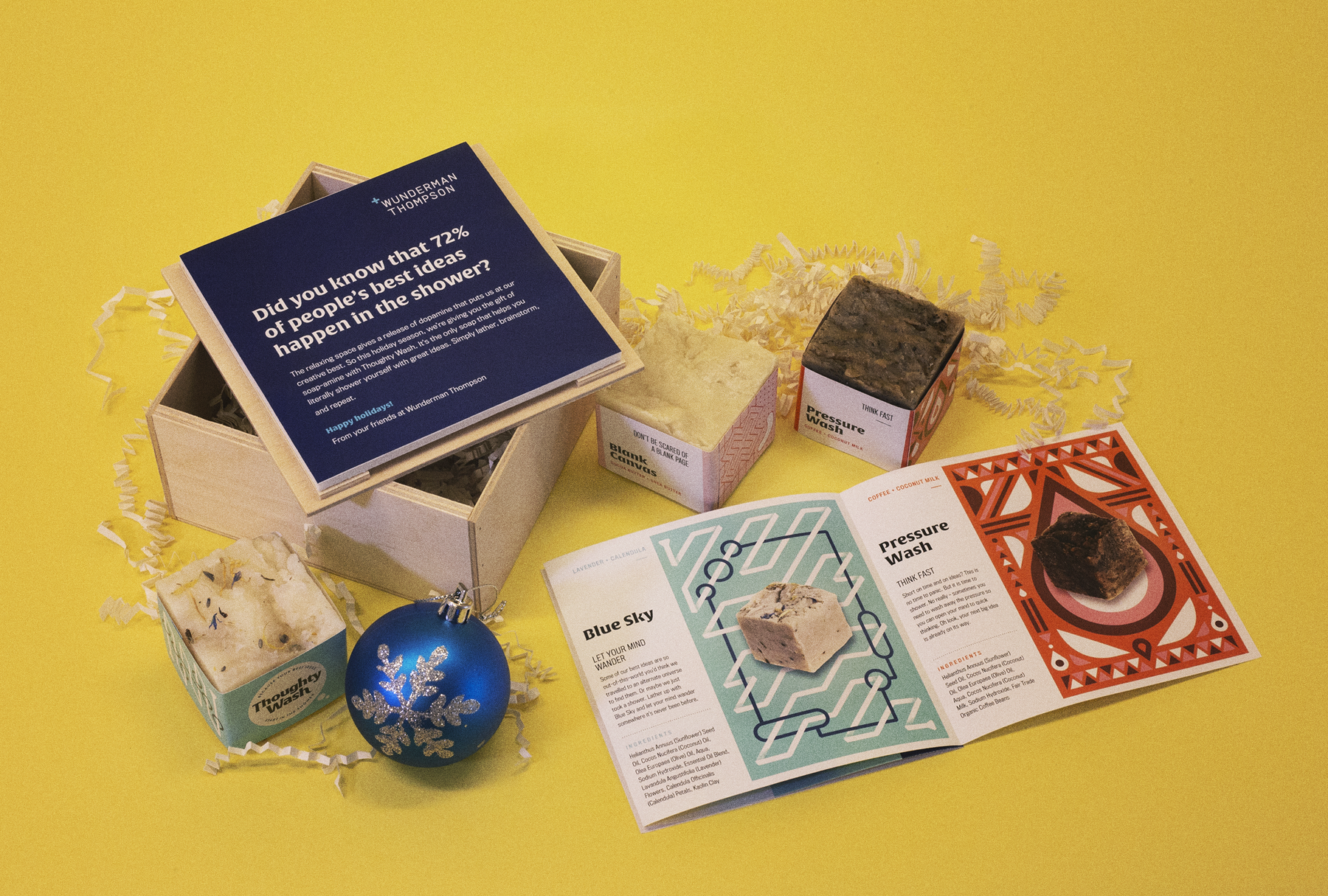  This box of soaps was produced as Wunderman Thompson’s client holiday gift. 