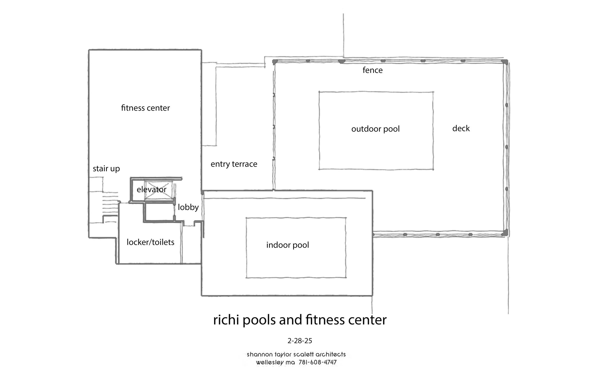 gym plan with indoor/outdoor pools