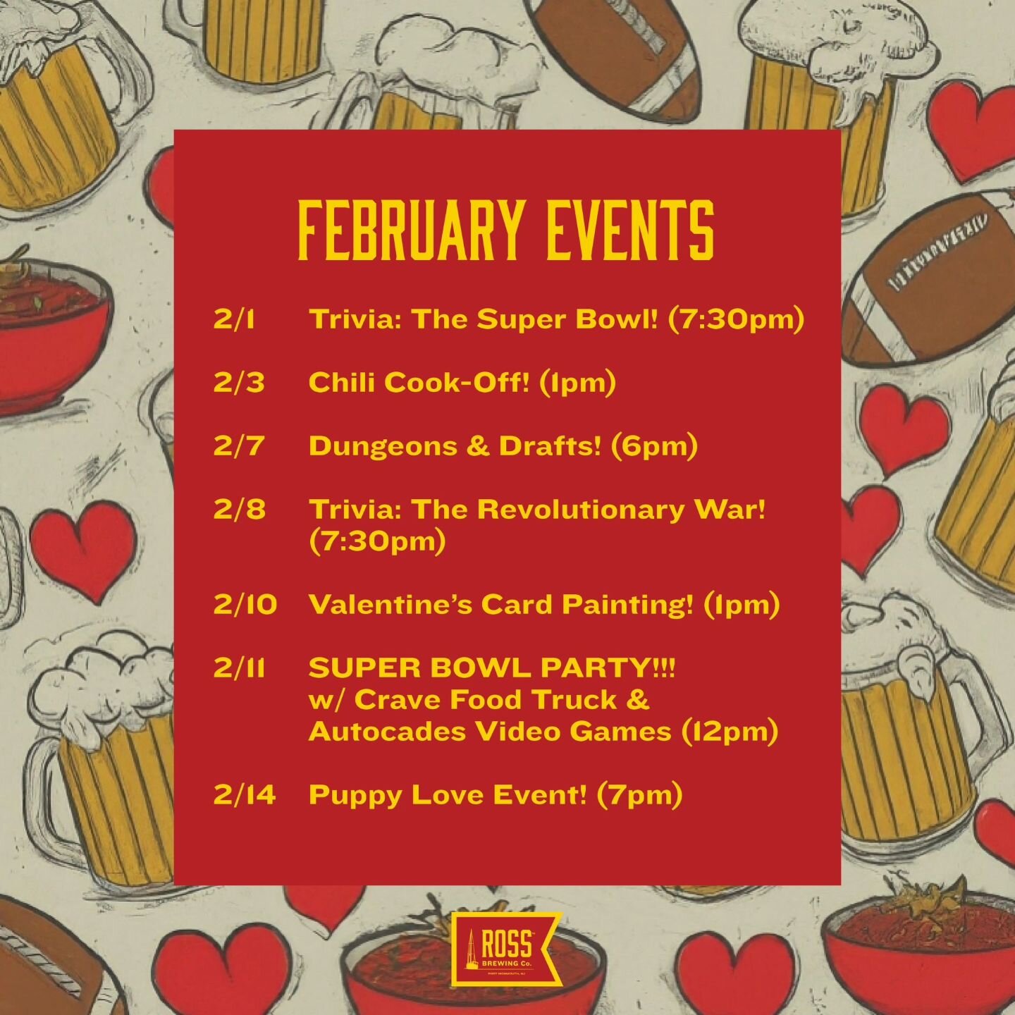 𝗗𝗥𝗬 𝗝𝗔𝗡𝗨𝗔𝗥𝗬 𝗜𝗦 𝗢𝗩𝗘𝗥!!! Let's celebrate throughout 𝗙𝗘𝗕𝗥𝗨𝗔𝗥𝗬 with a month of amazing events! ❤️🏈🔥🍻

After a month of no drinking for many of you, we know you're ready to start February off right with some amazing beers from t