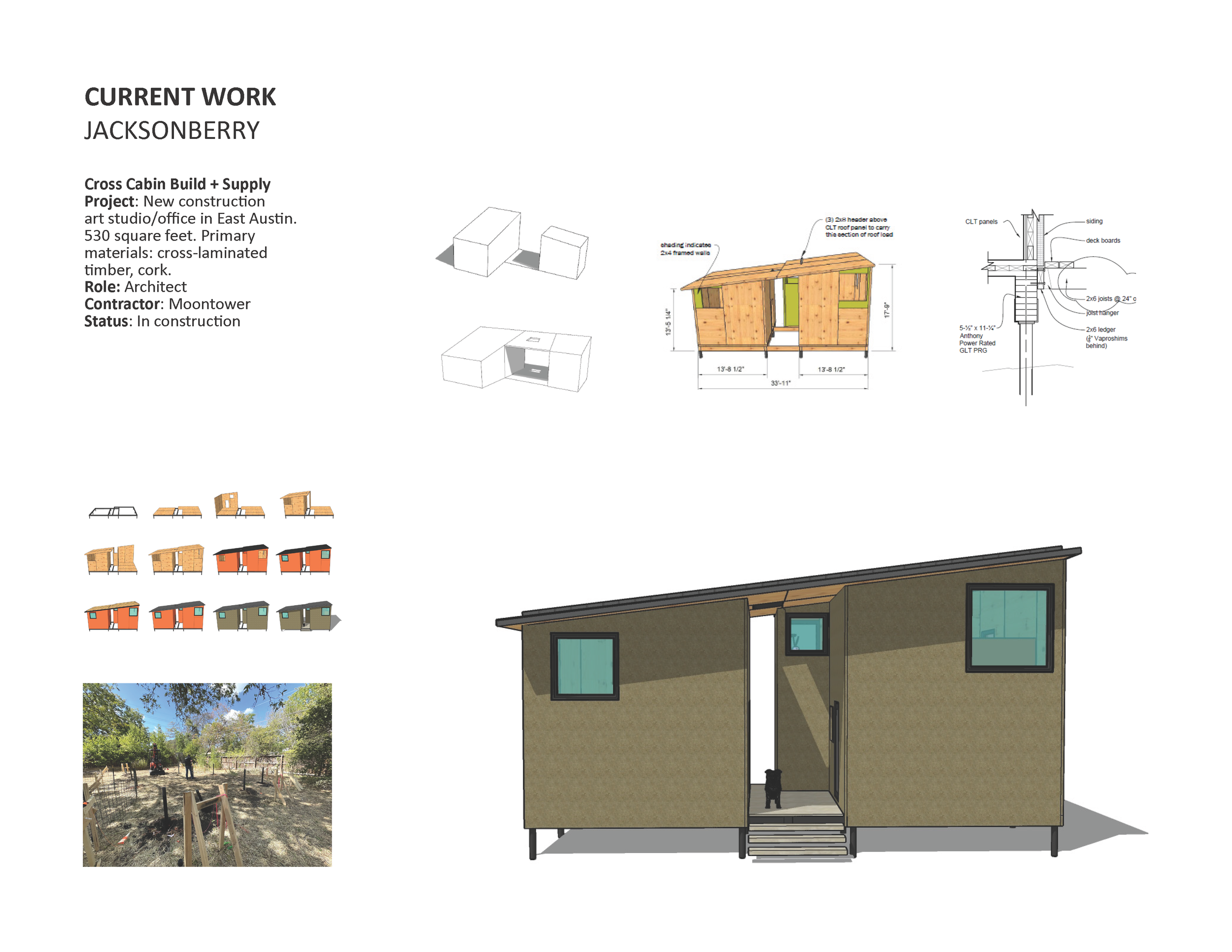 Cross Cabin 1, cross-laminated timber, cork, wood fiber insulation, completed 2025