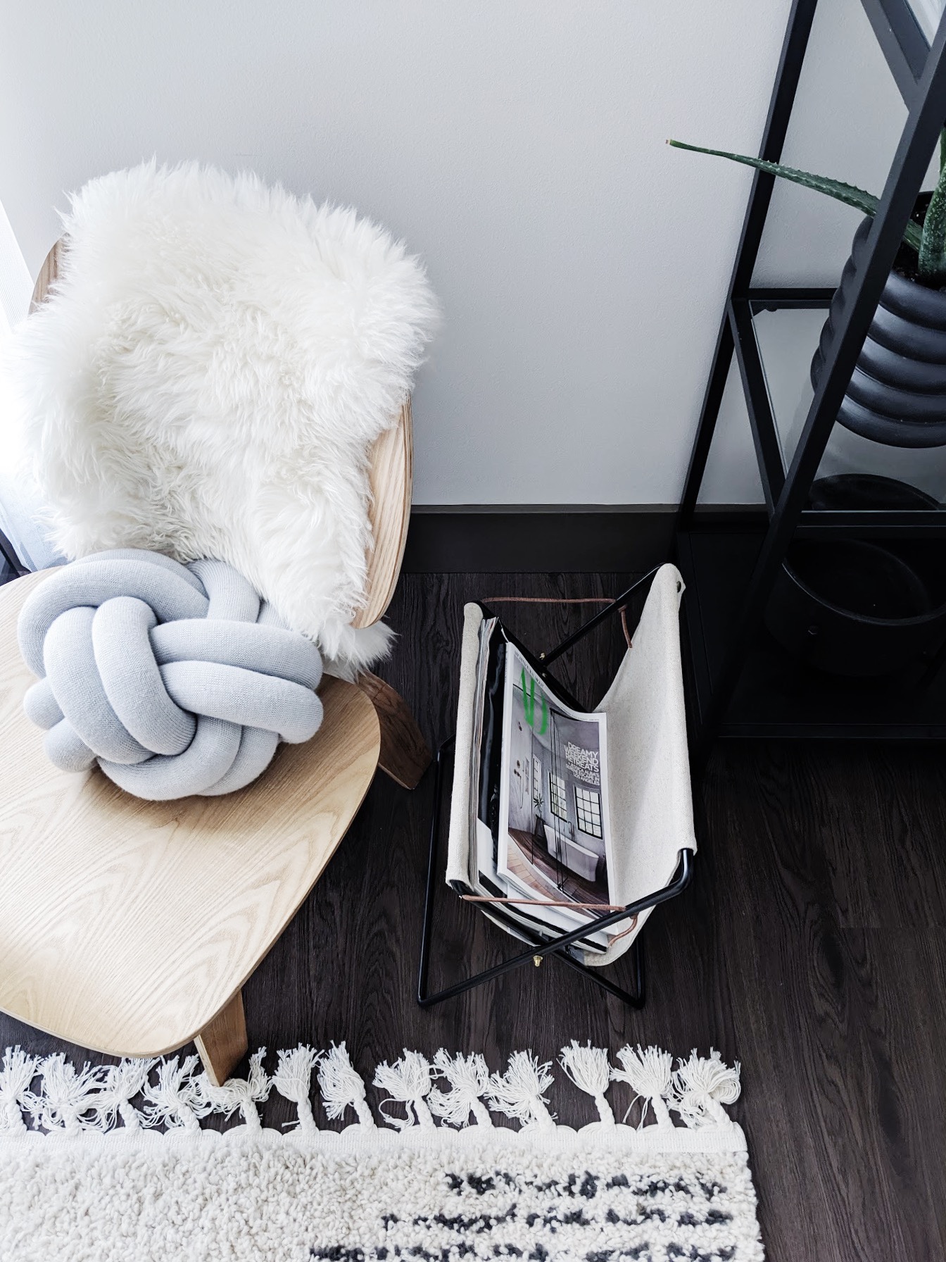 Magazine Stand | Knot Pillow | Chair | Plant