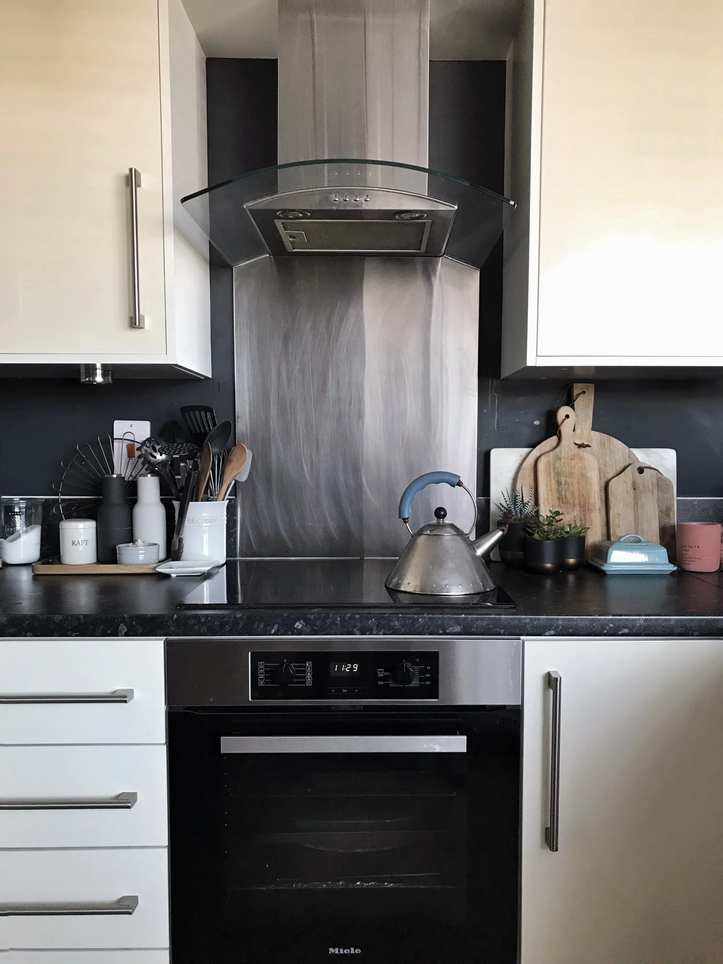 Black riser and stainless steel splash back be gone!