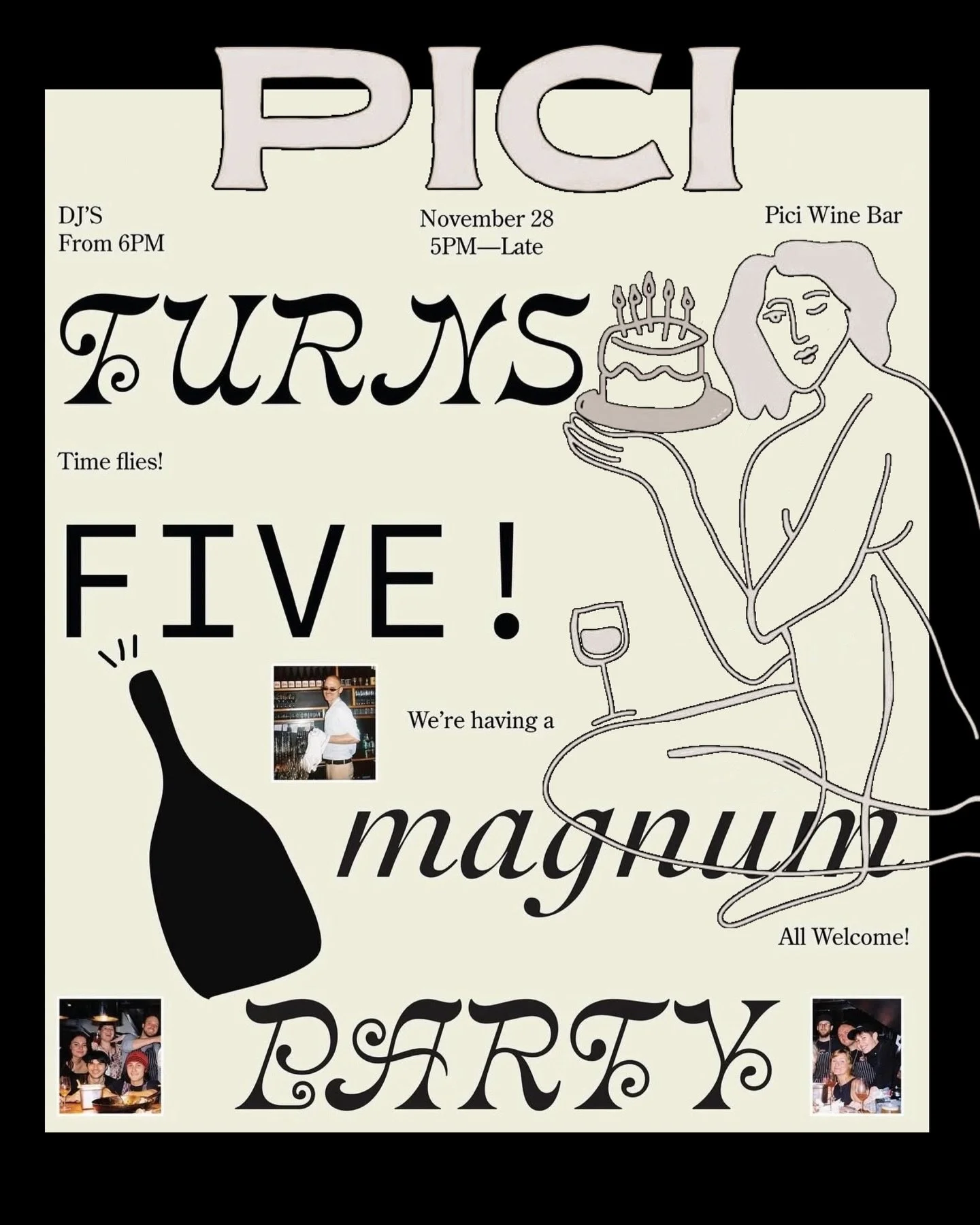 It&rsquo;s party time for @pici.krd !! That&rsquo;s right- baby&rsquo;s turning five and to commemorate the gang are hosting a shindig THIS Friday 28th! 🫰 From 5pm Magnums will be pouring and DJs will be on decks to help celebrate the past five year