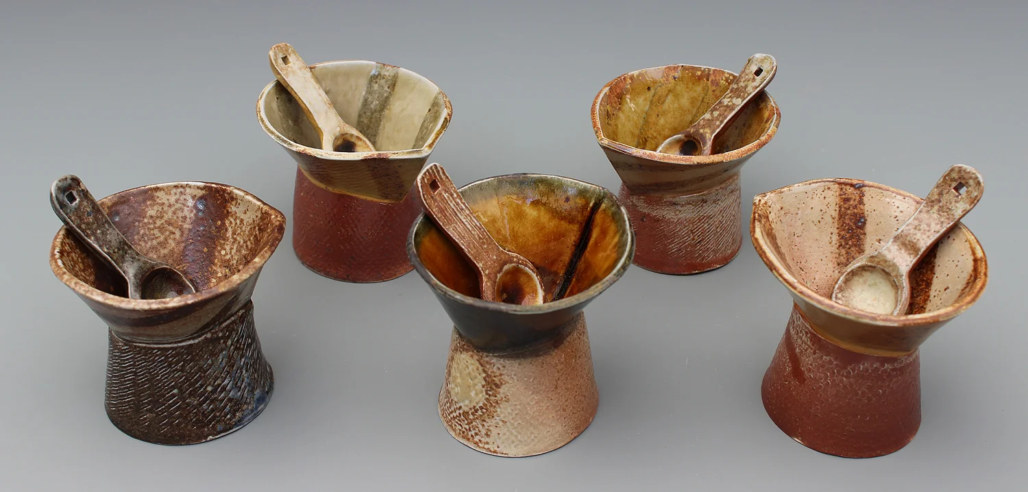 Small vessel with spoon, salt/wood-fired
