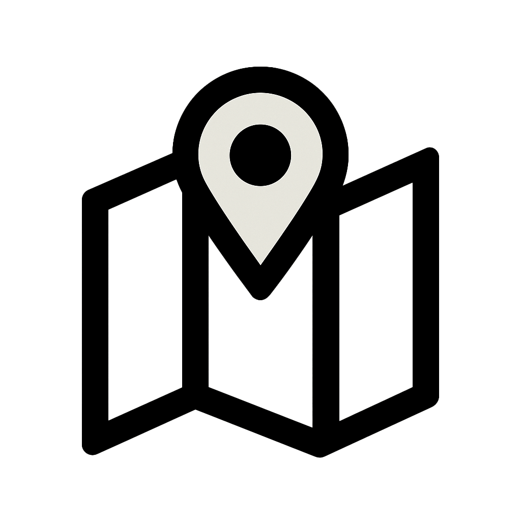 Local Search Map icon with location marker, black on white background.