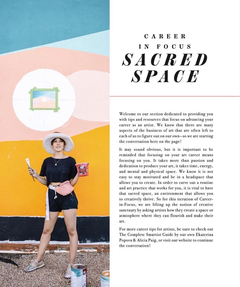 Blaise Danio painting a mural, featured in Create! Magazine's Career in Focus section